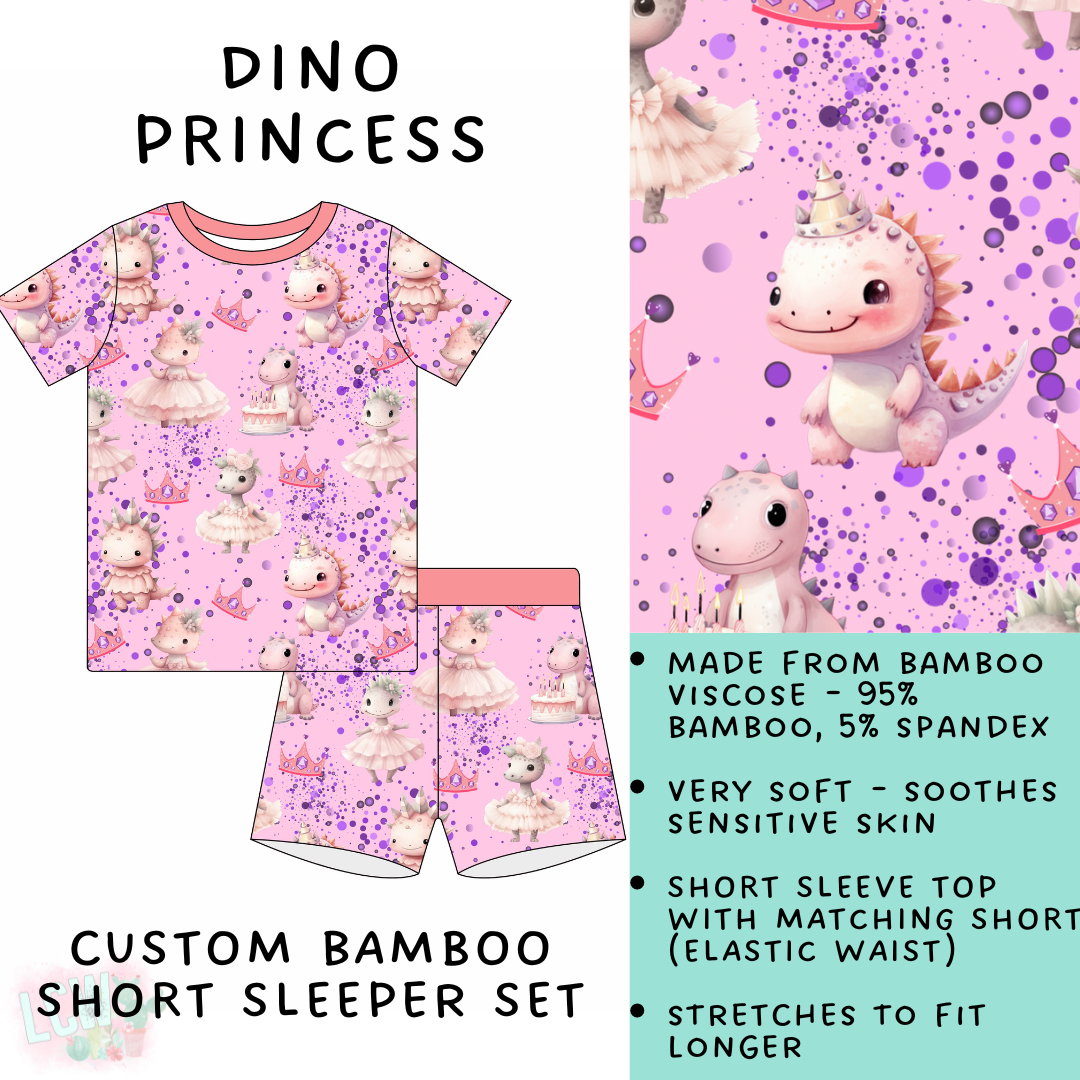 Batch #138 - Little Dreamers - Closes 6/26 - ETA mid August - Dino Princess Bamboo Short Sleeper Set