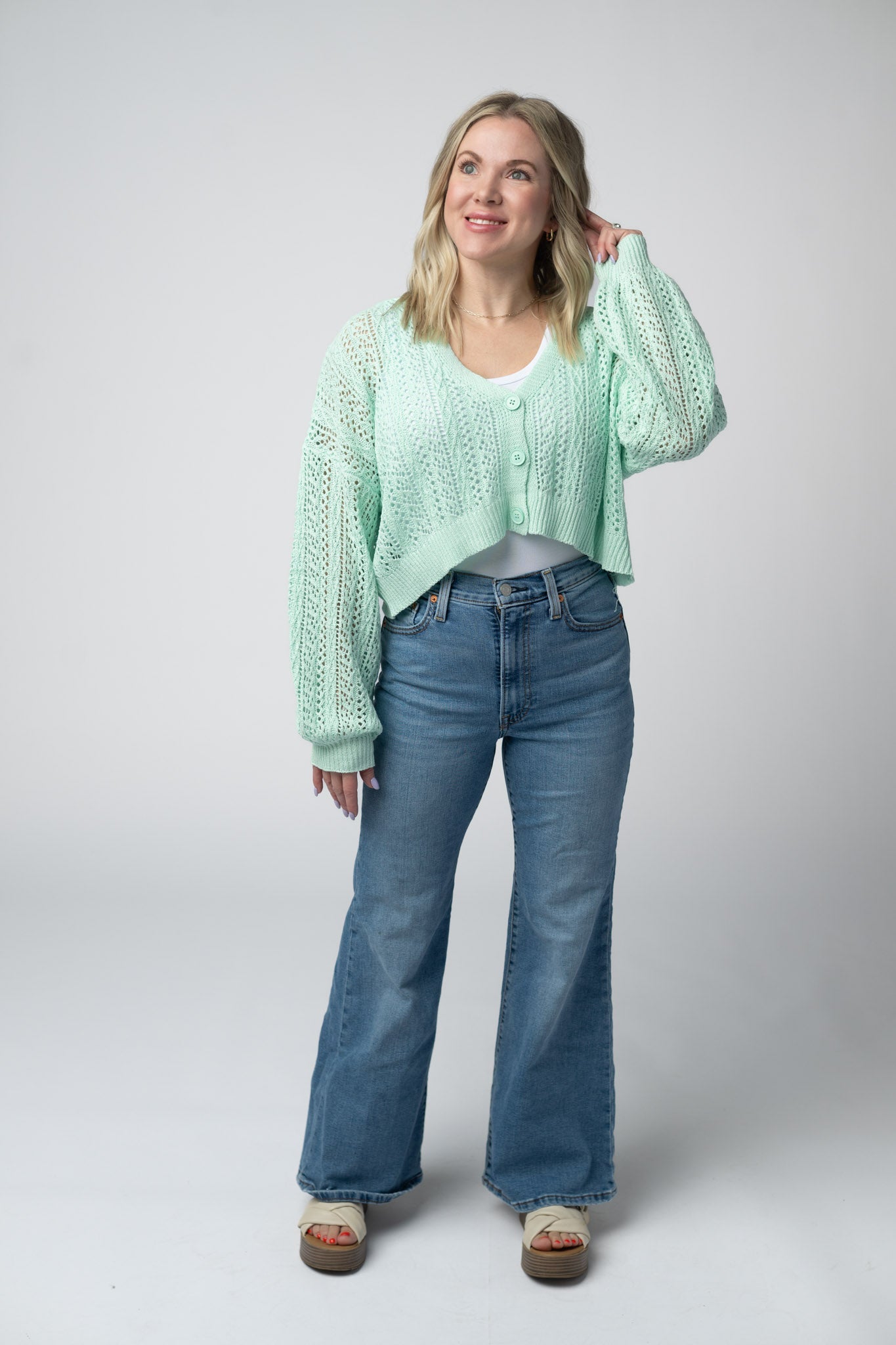 IN STOCK Callie Cropped Cardigan - Mint