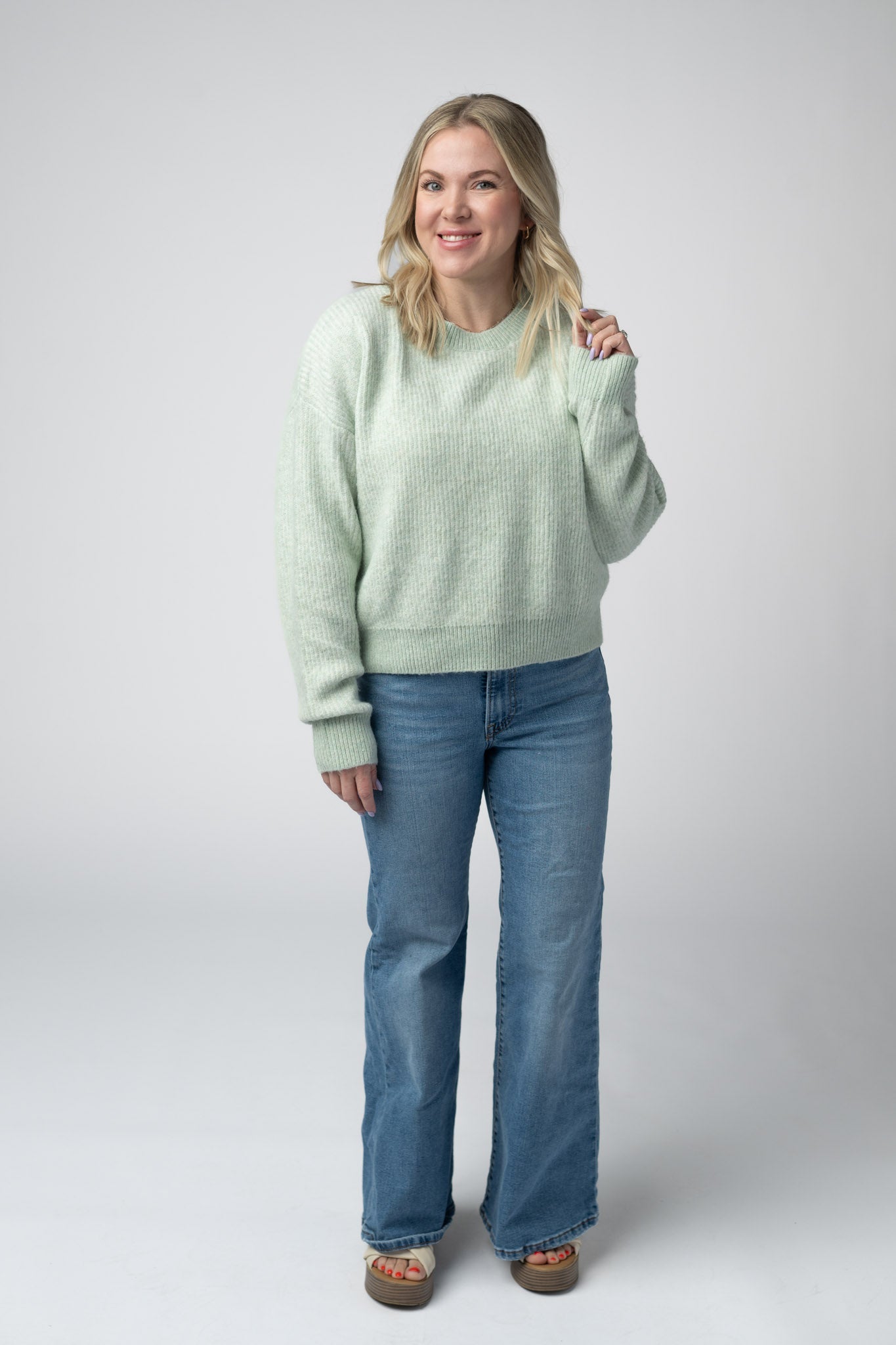 IN STOCK Josie Cozy Crew Sweater - Light Green