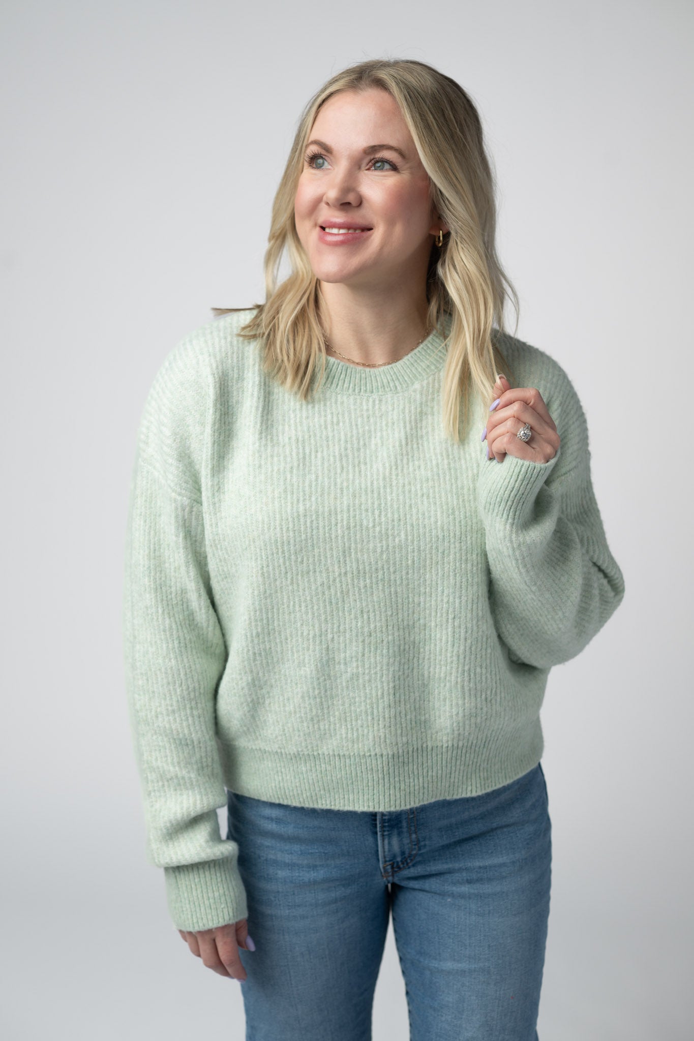IN STOCK Josie Cozy Crew Sweater - Light Green