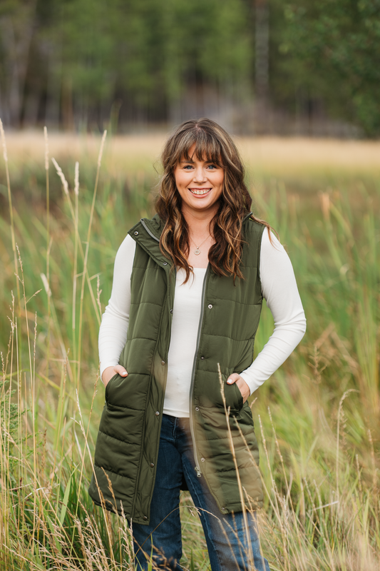 IN STOCK Harlow Long Vest - Dark Olive