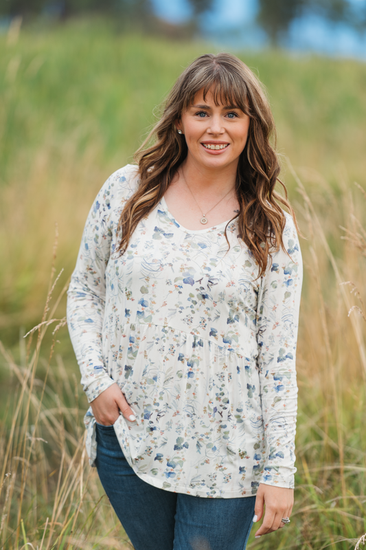 IN STOCK Long Sleeve Sarah Ruffle Top - Olive Meadow