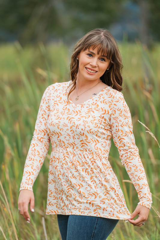 IN STOCK Long Sleeve Sarah Ruffle Top - Autumn Vines