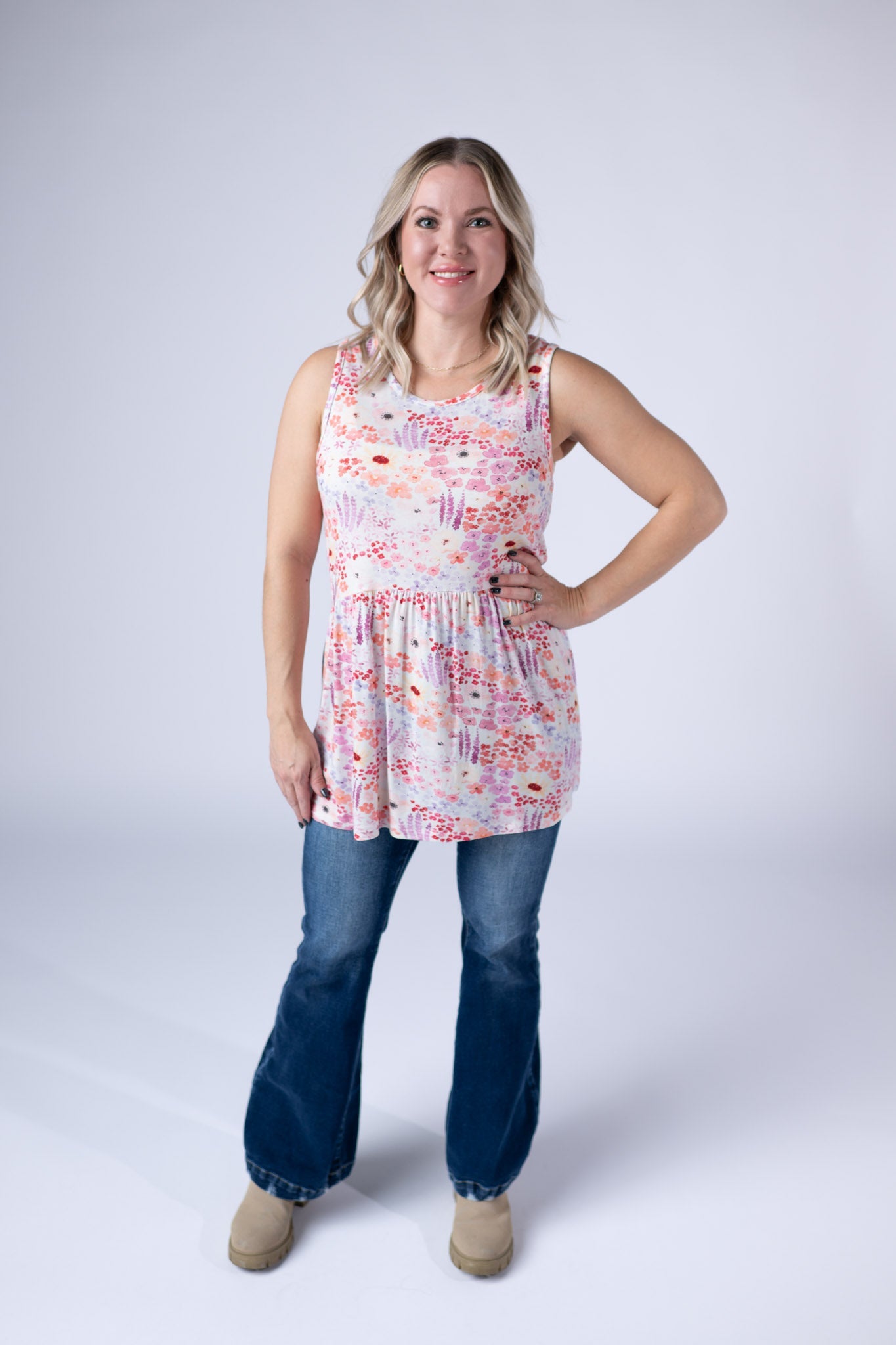 IN STOCK Renee Ruffle Tank Top - Coral Sunset Floral
