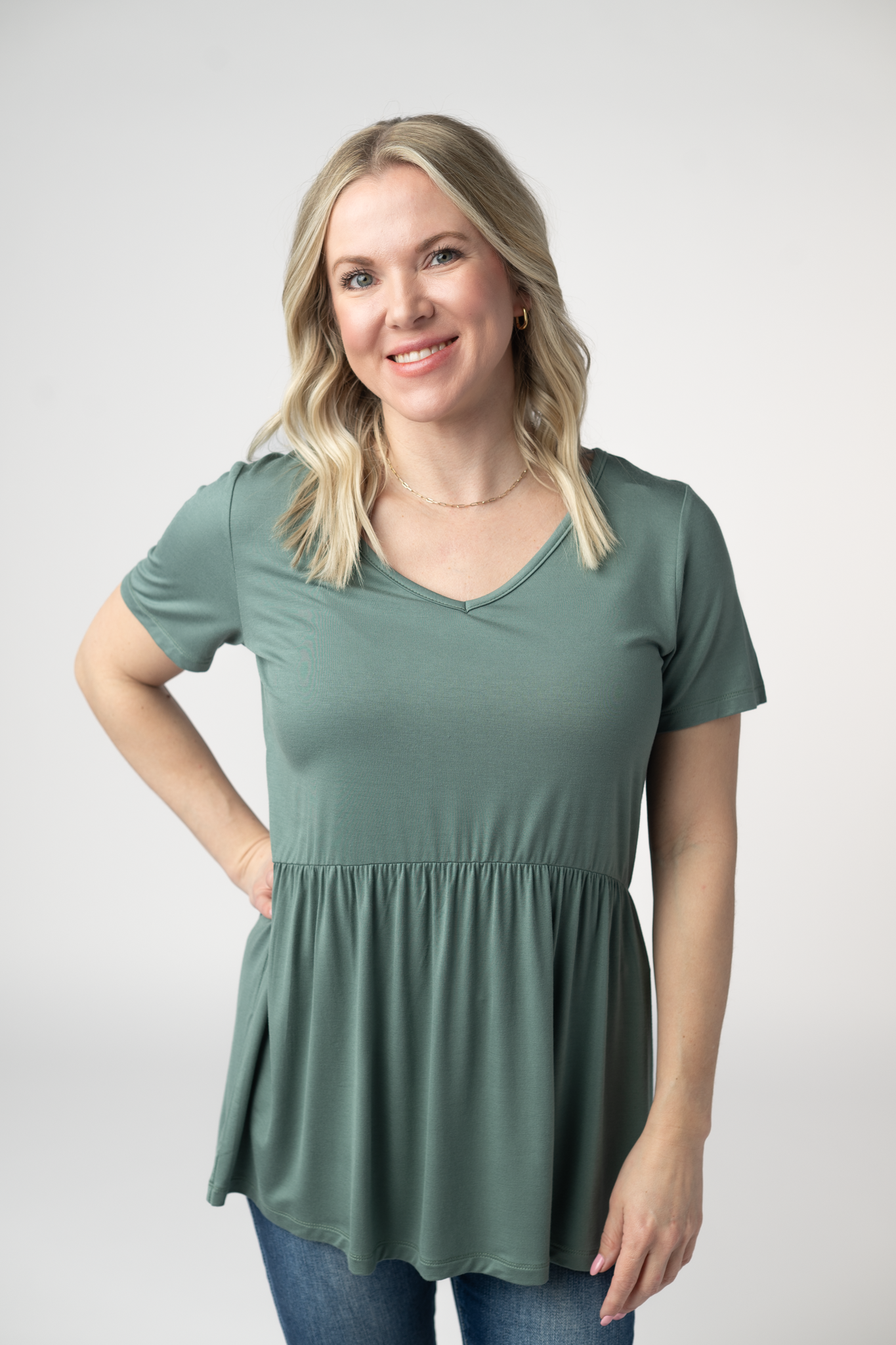 IN STOCK Sarah Ruffle Short Sleeve - Dusty Jade
