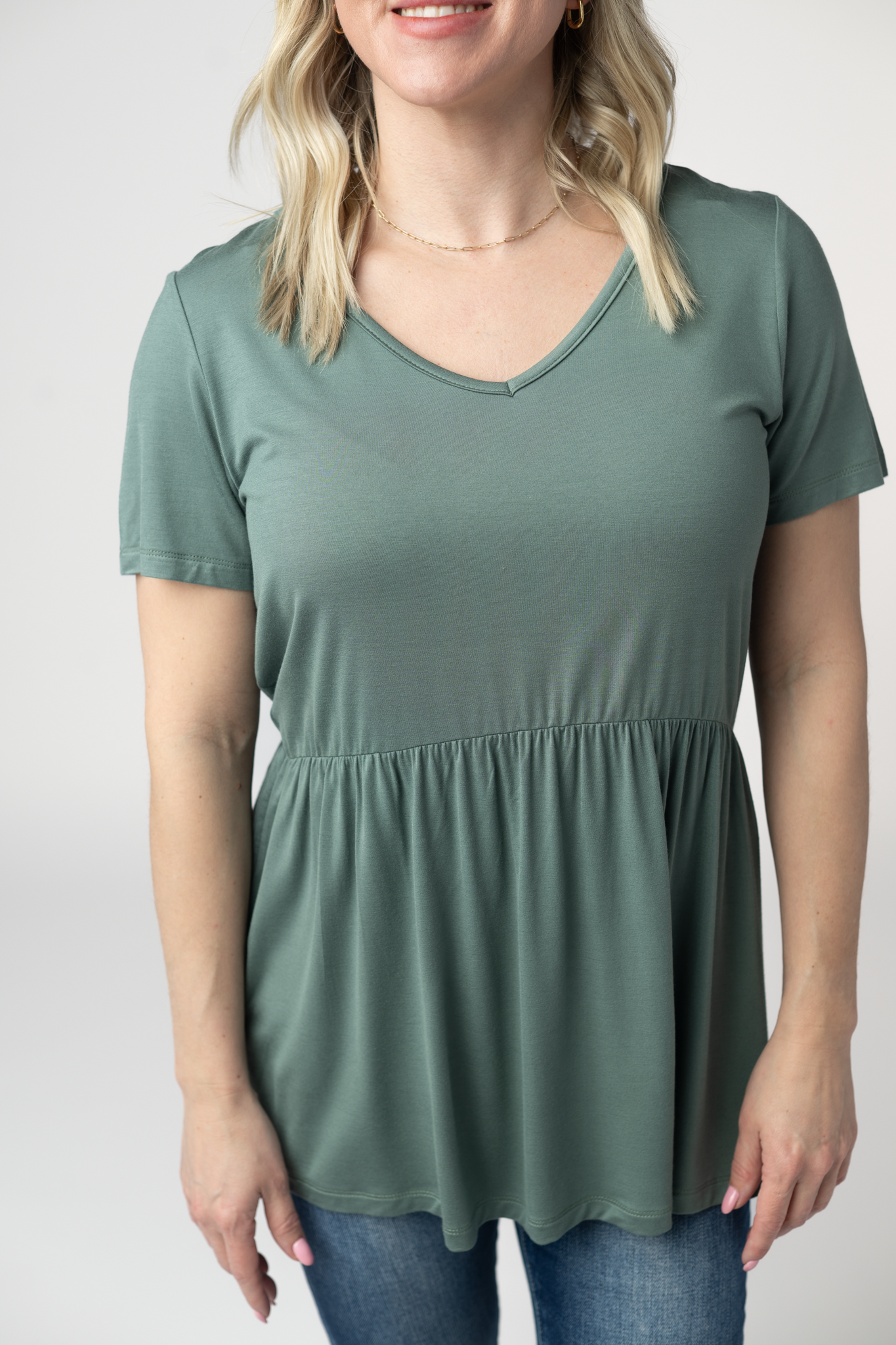 IN STOCK Sarah Ruffle Short Sleeve - Dusty Jade