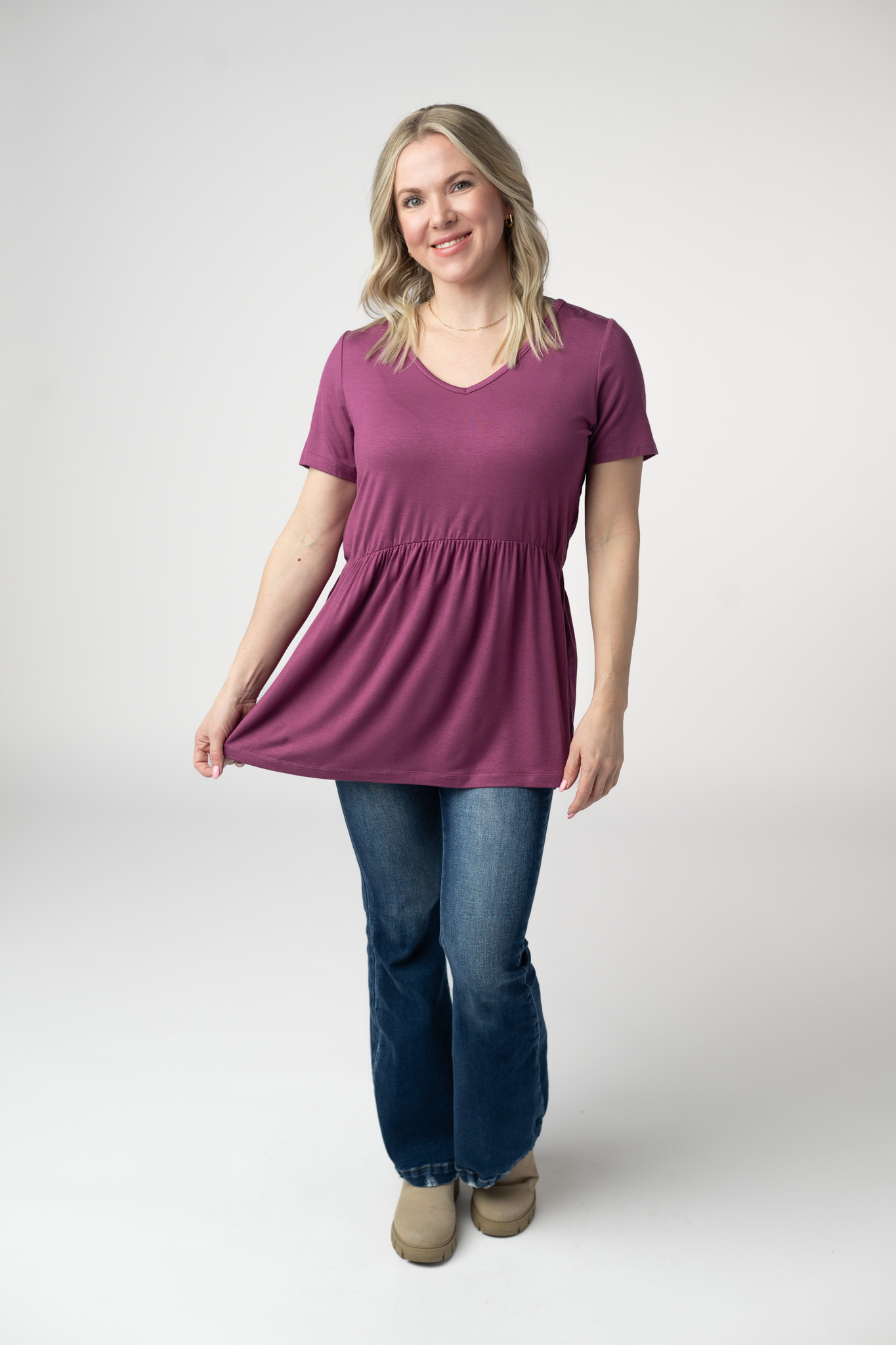 IN STOCK Sarah Ruffle Short Sleeve - Mulberry