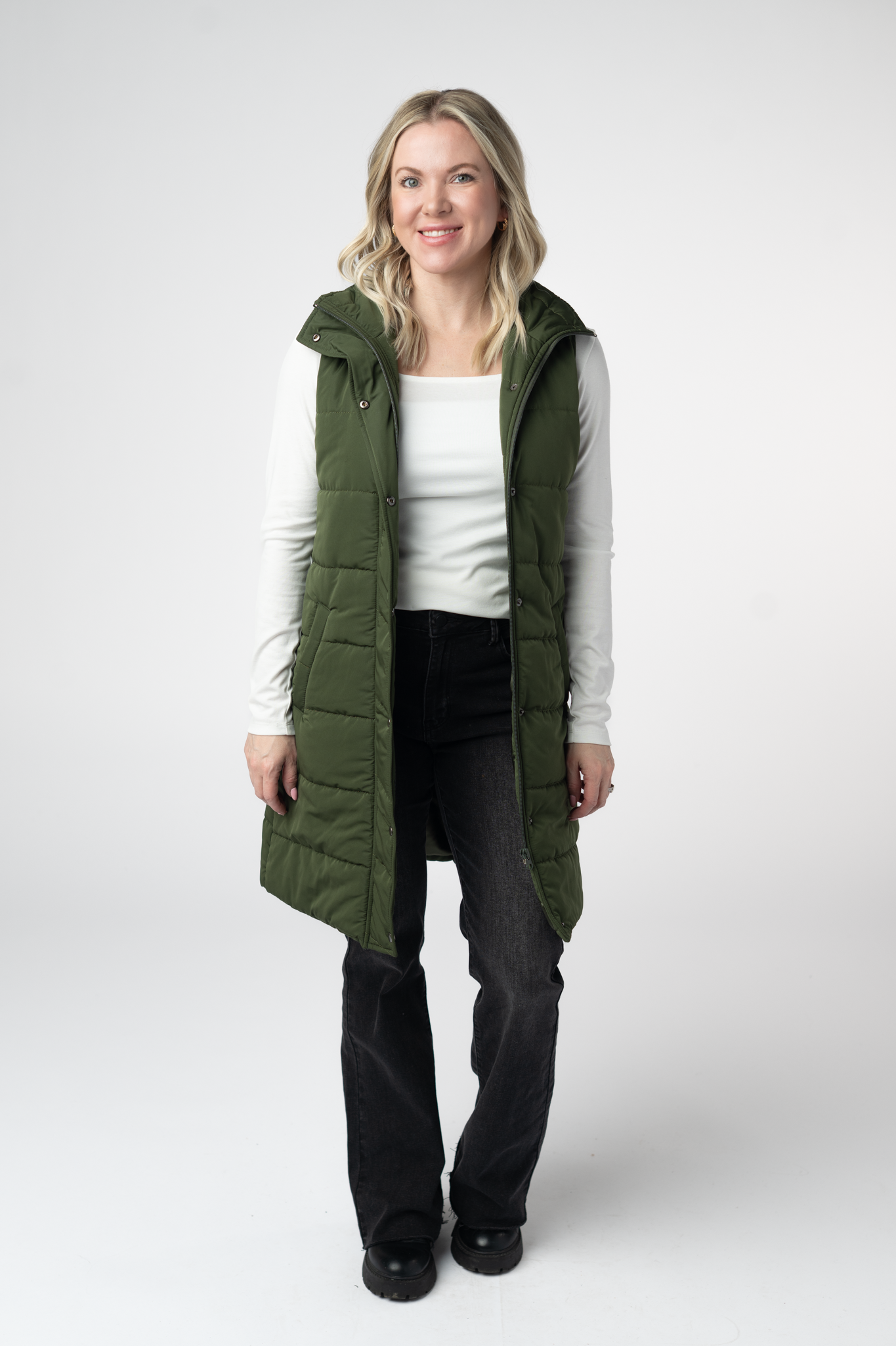IN STOCK Harlow Long Vest - Dark Olive