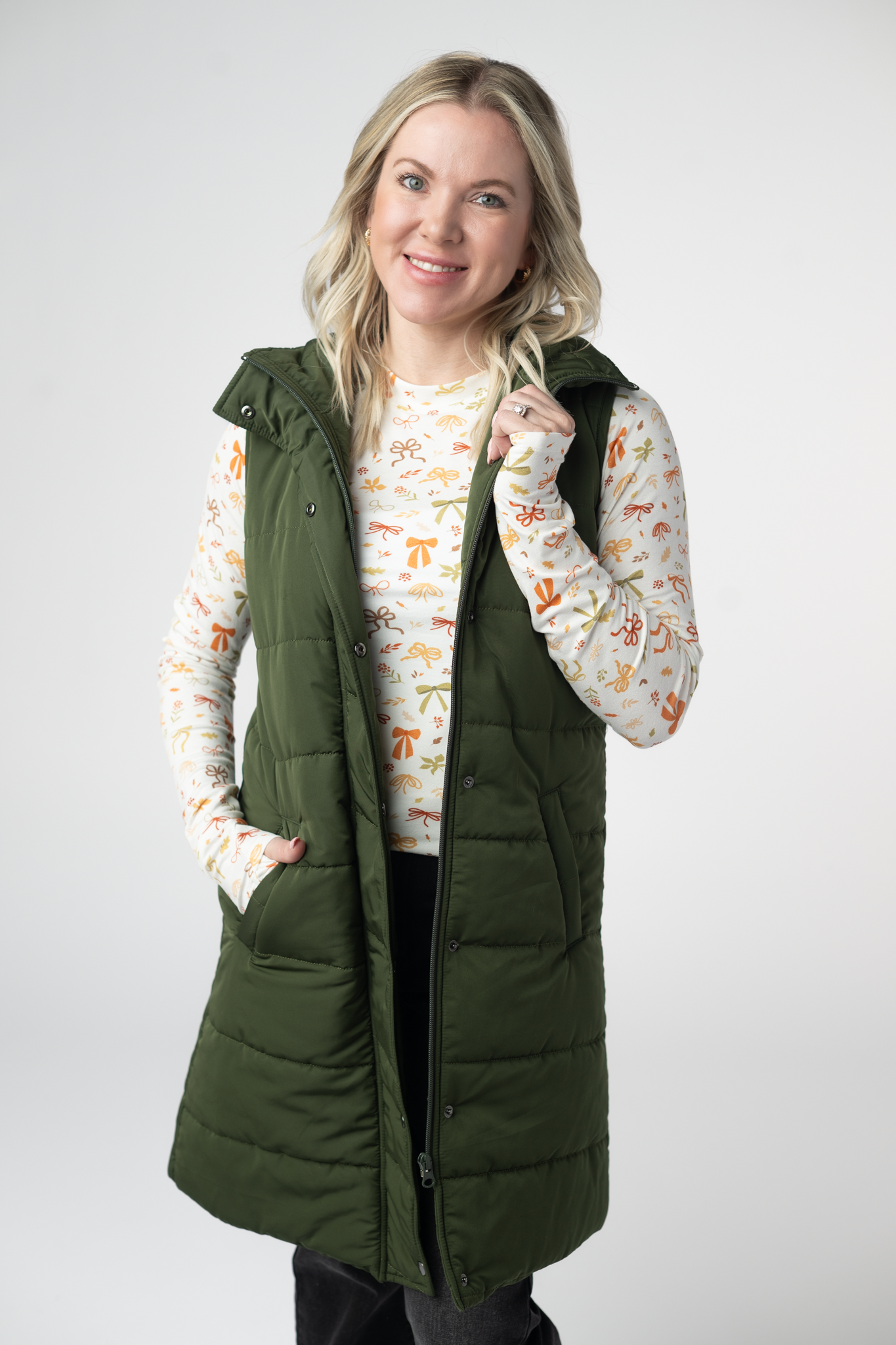 IN STOCK Harlow Long Vest - Dark Olive