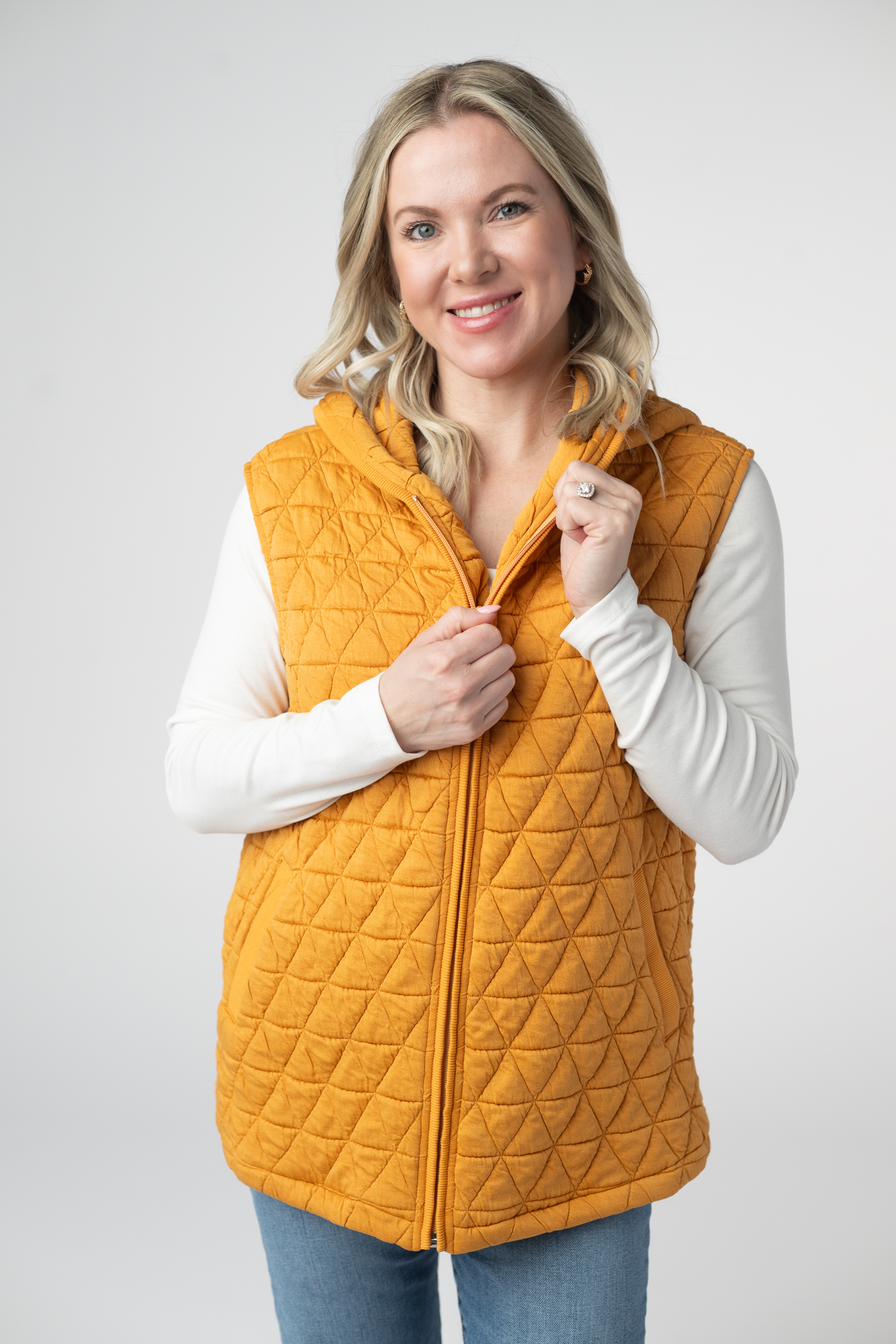 IN STOCK Heather Geometric Hooded Vest - Mustard
