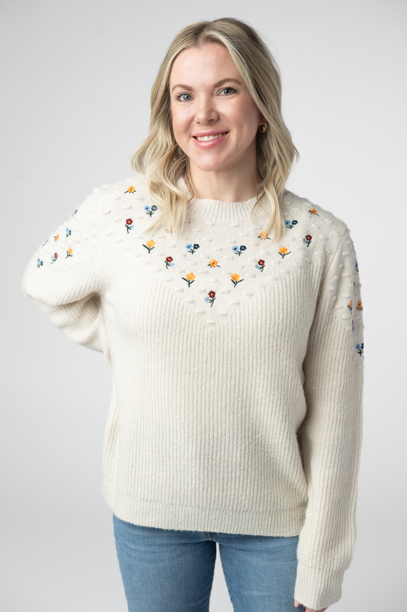 IN STOCK Micro Flower Sweater - Ivory