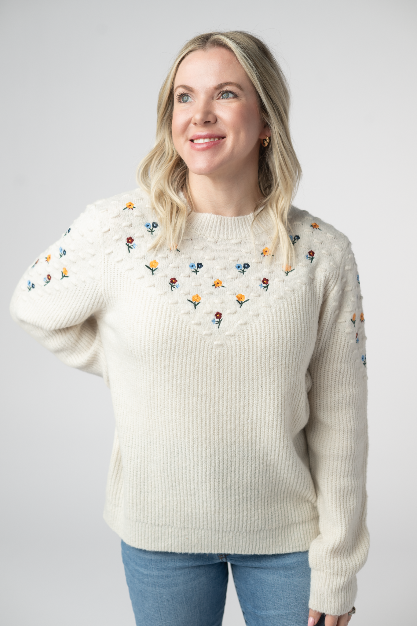 IN STOCK Micro Flower Sweater - Ivory