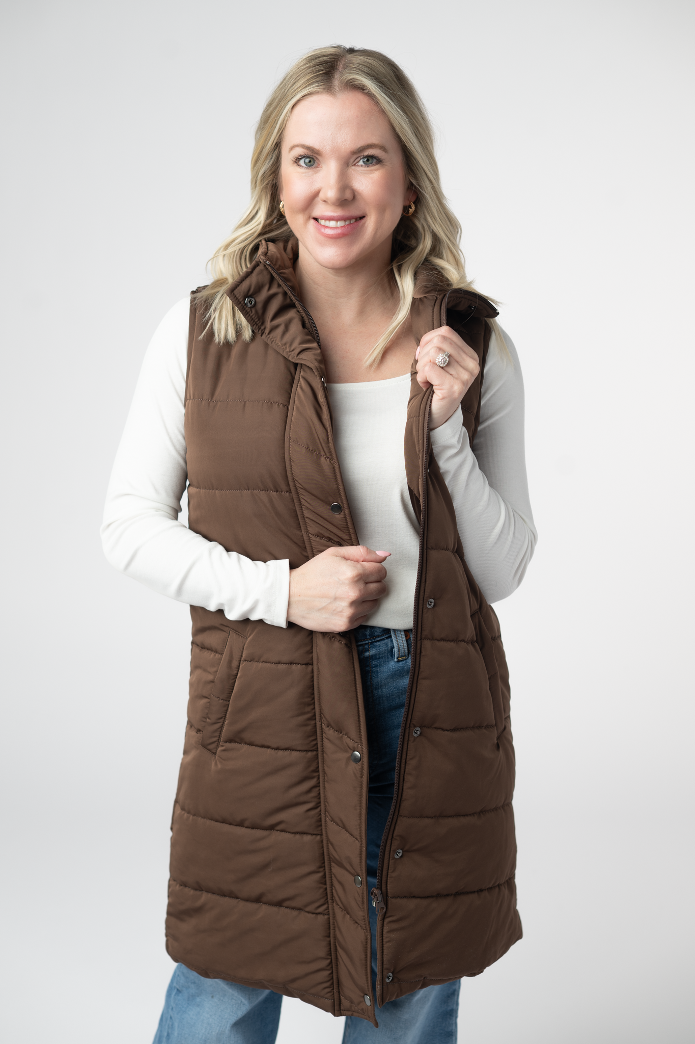 IN STOCK Harlow Long Vest - Brown