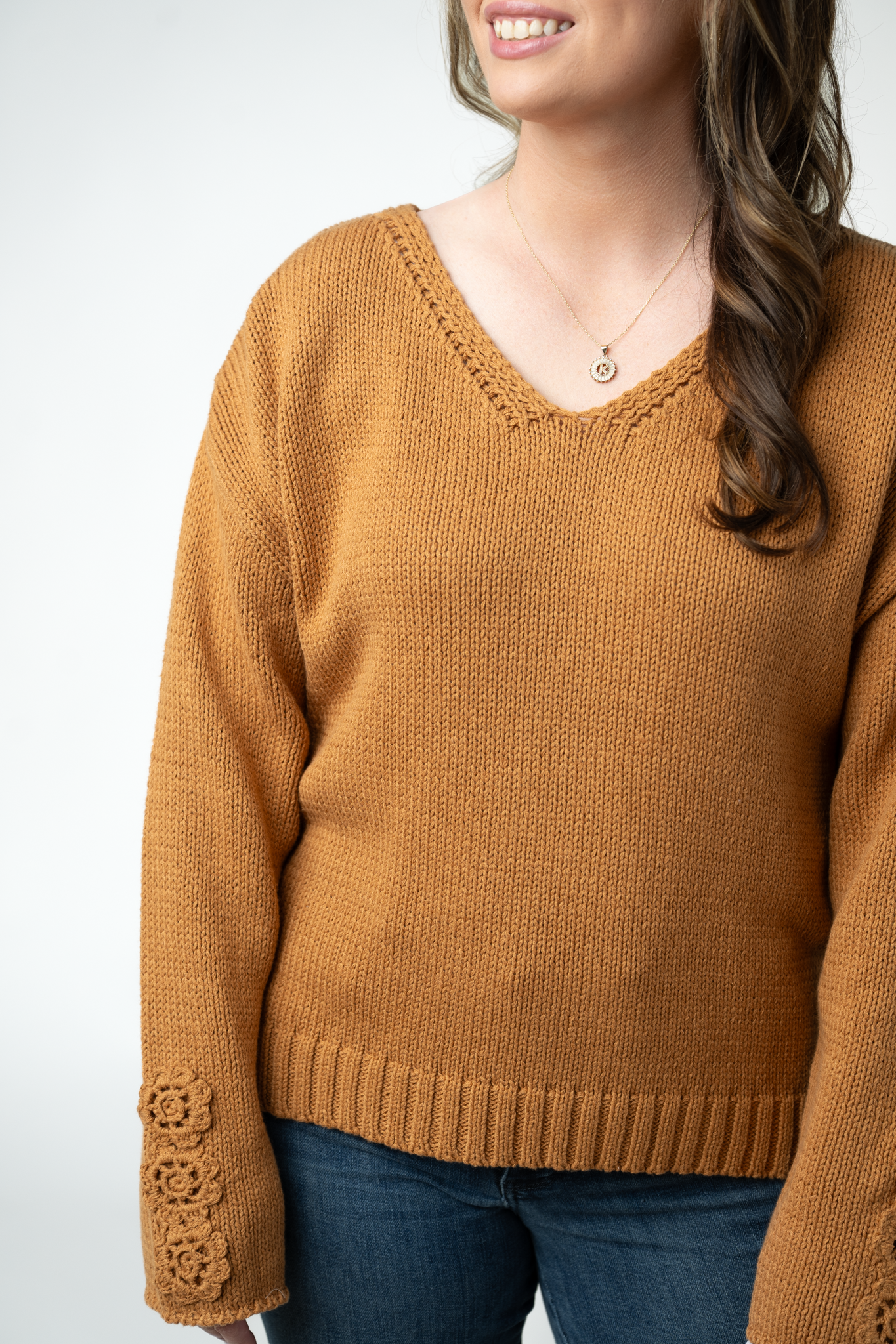 IN STOCK Crochet Sleeve Top - Camel