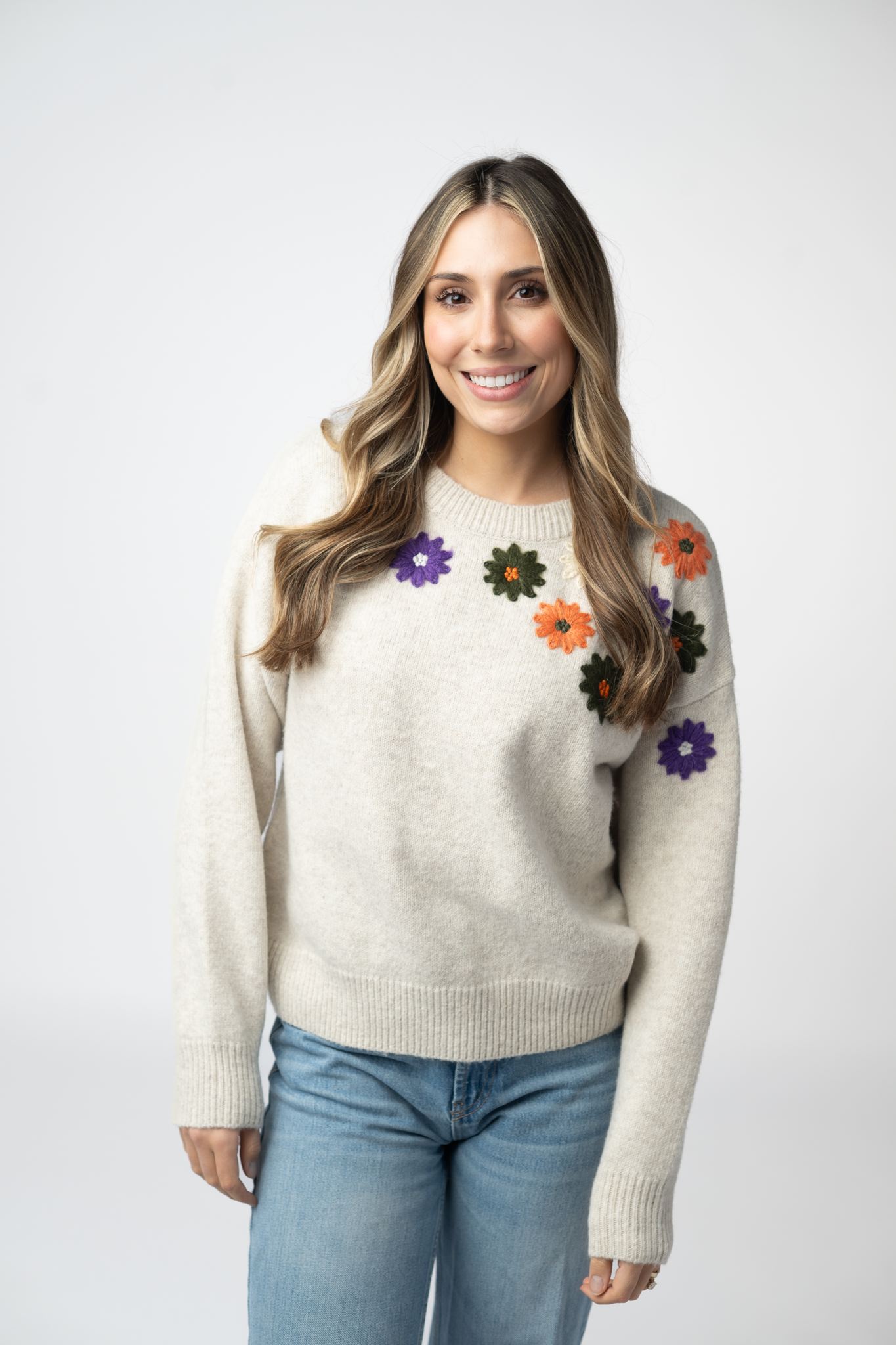 IN STOCK Fall Floral Sweater - Beige