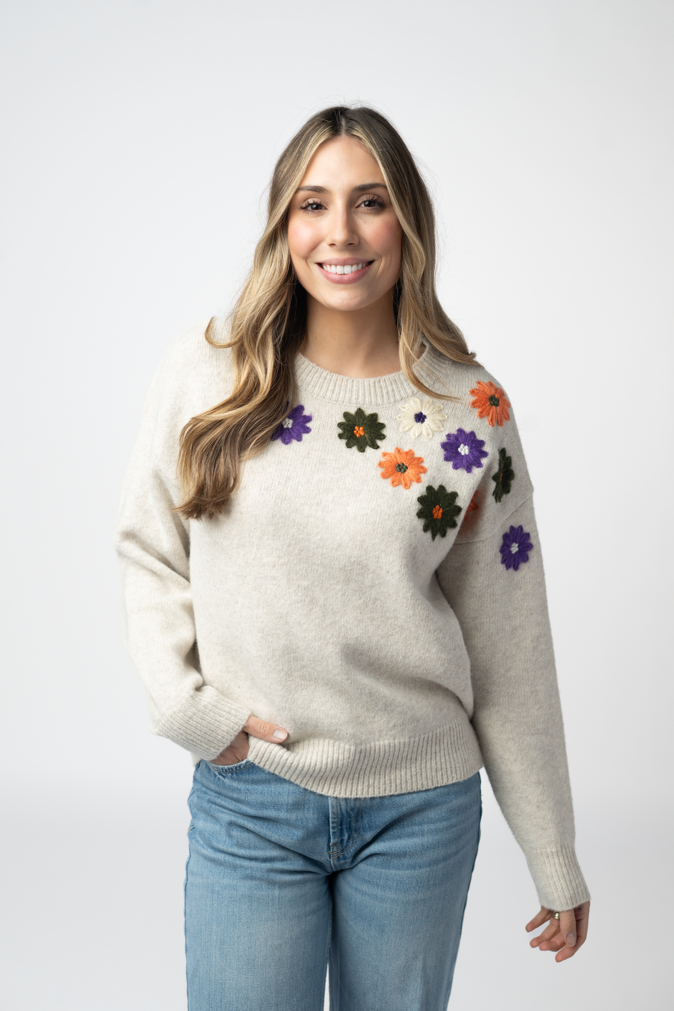 IN STOCK Fall Floral Sweater - Beige