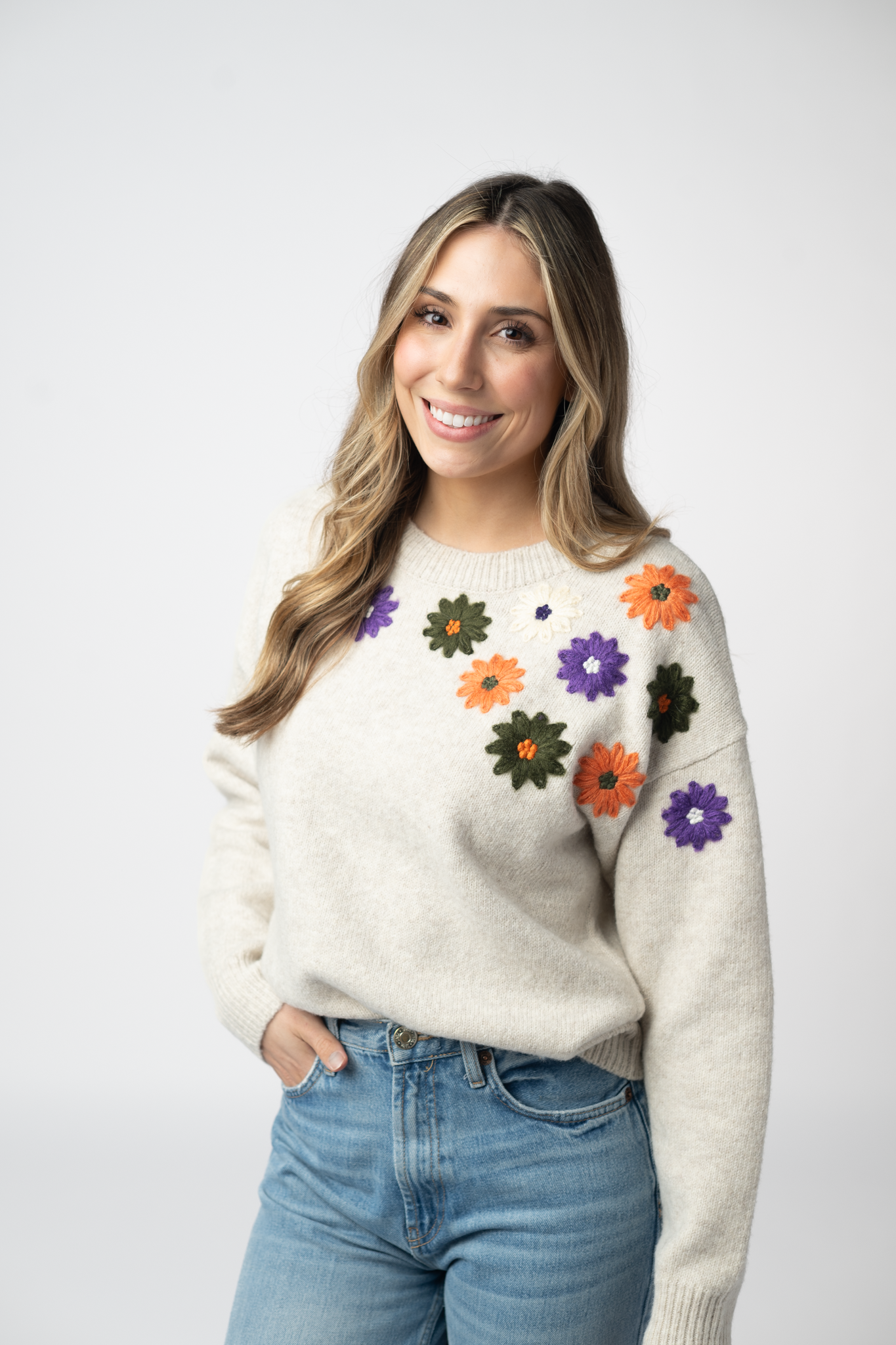 IN STOCK Fall Floral Sweater - Beige