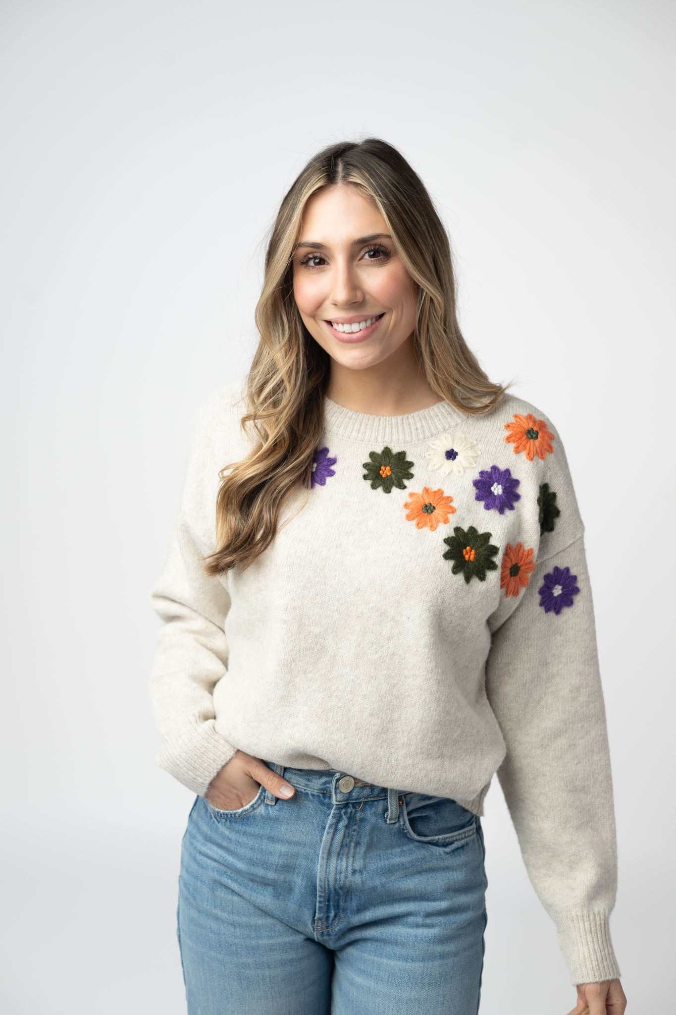 IN STOCK Fall Floral Sweater - Beige