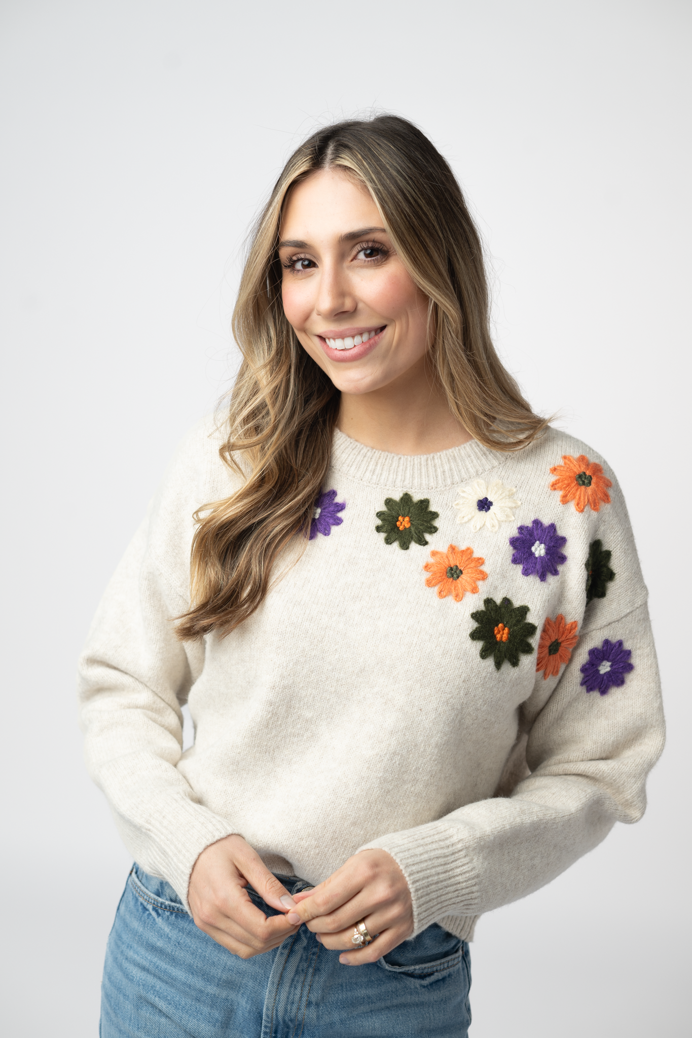IN STOCK Fall Floral Sweater - Beige