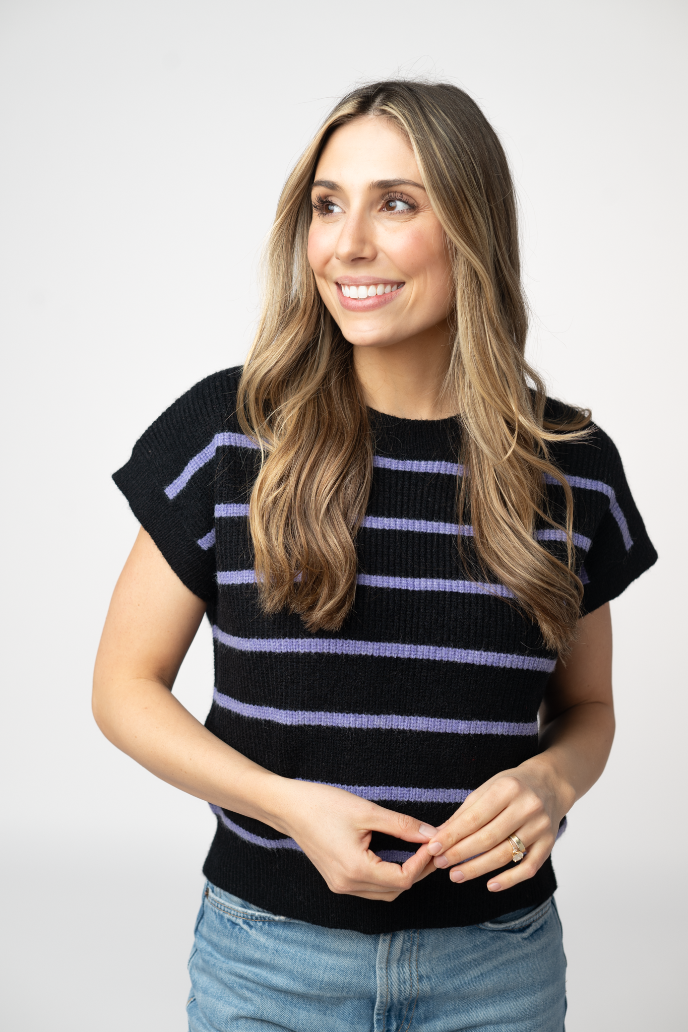 IN STOCK Striped Sweater Top - Black and Purple