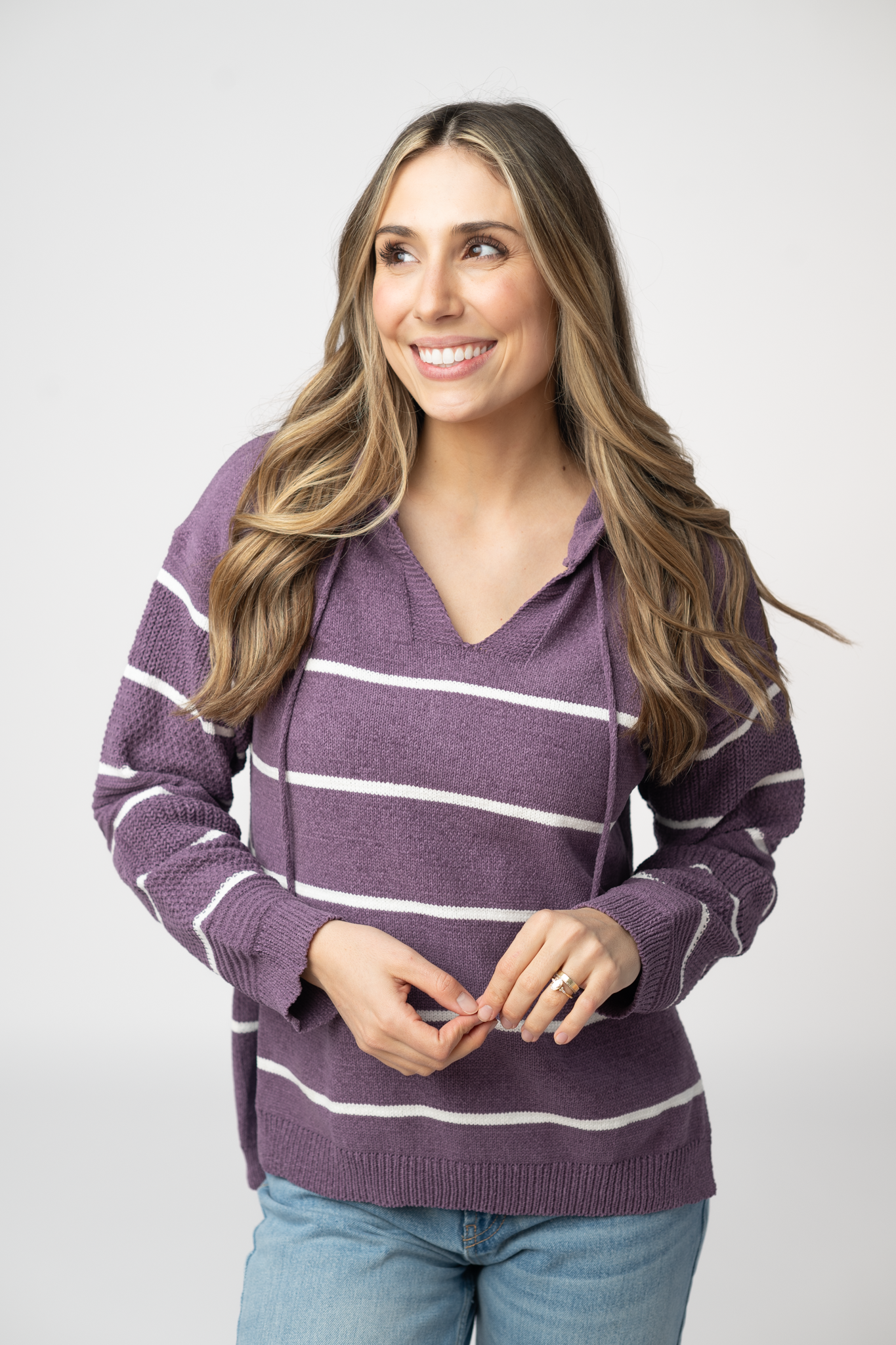 IN STOCK Maddie Striped Hoodie - Purple