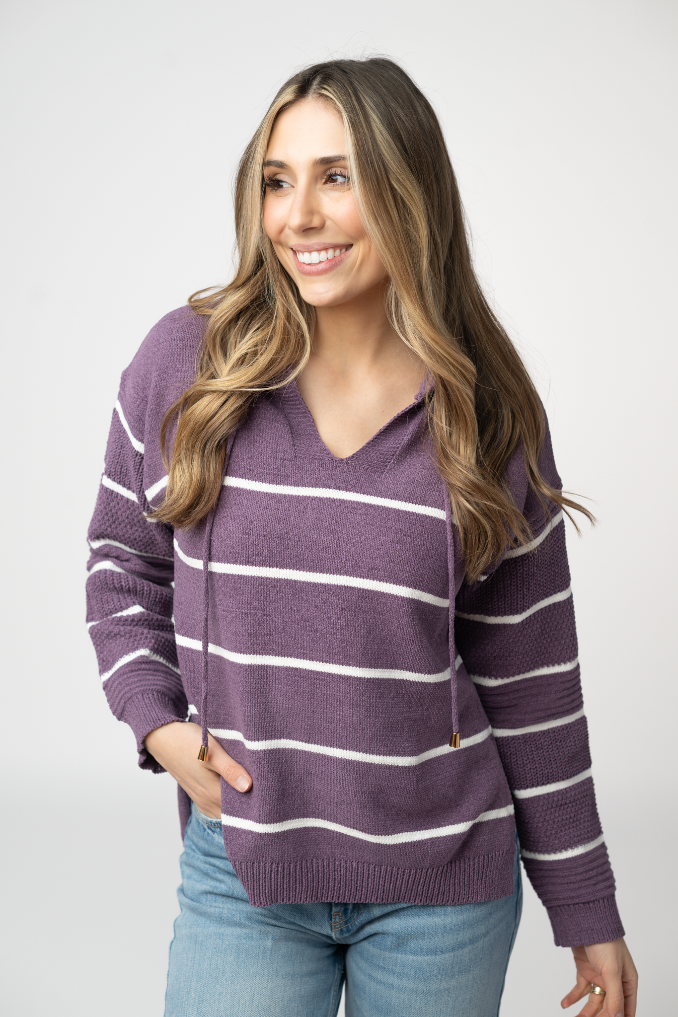 IN STOCK Maddie Striped Hoodie - Purple