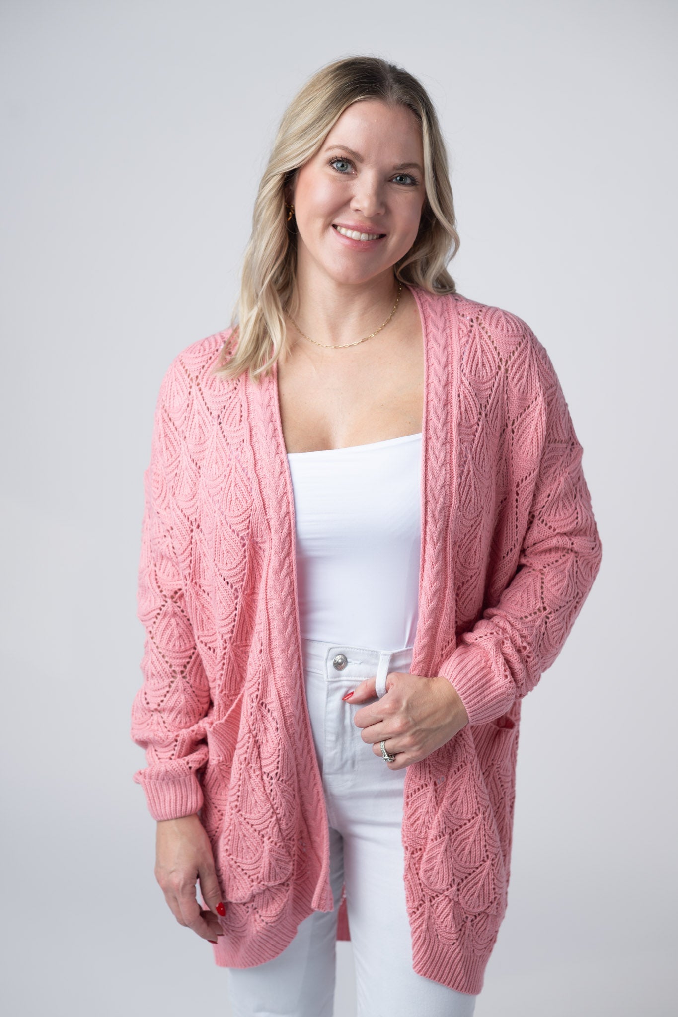 IN STOCK Open Knit Cardigan - Rose