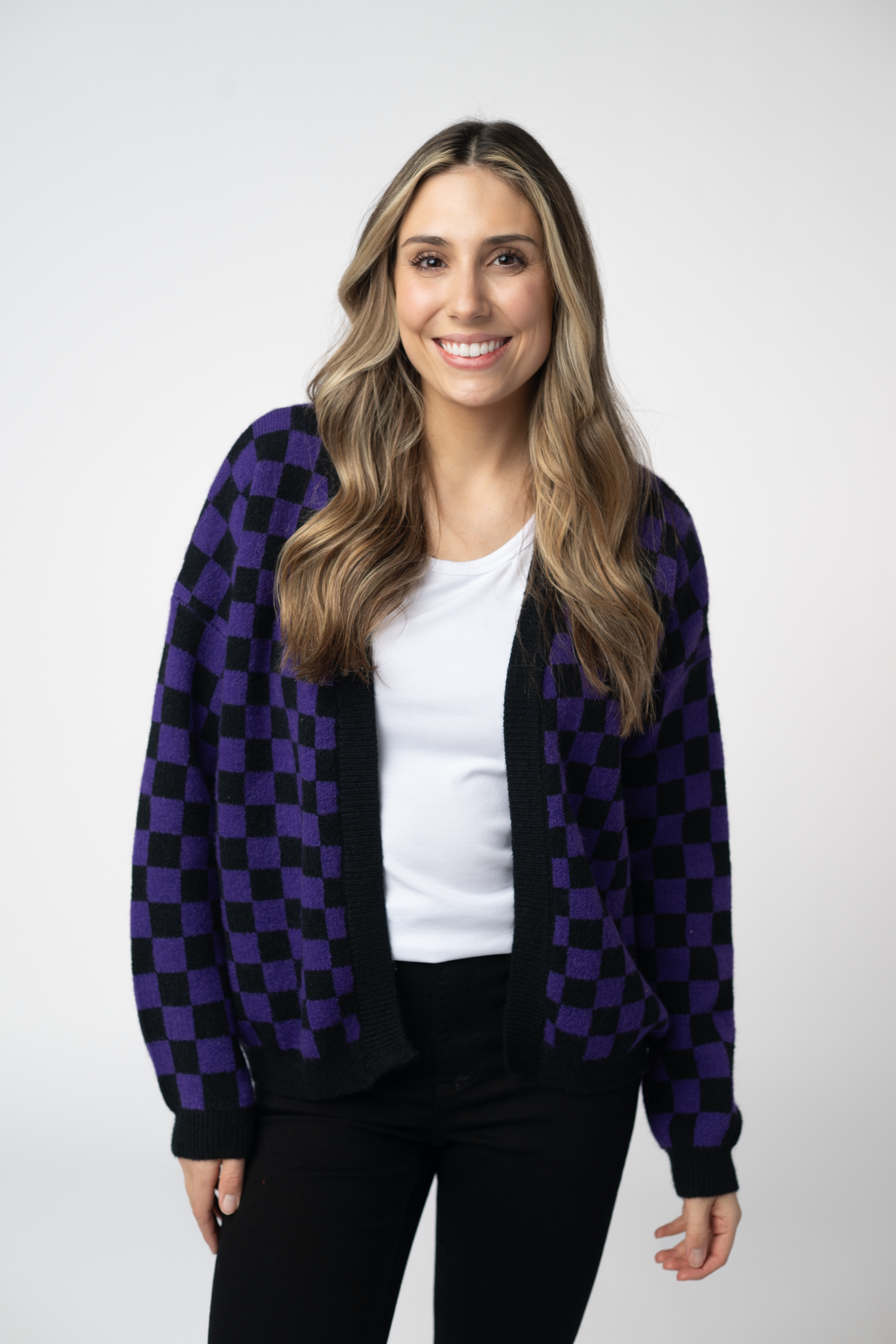 IN STOCK Micro Checkered Cardigan - Black and Purple