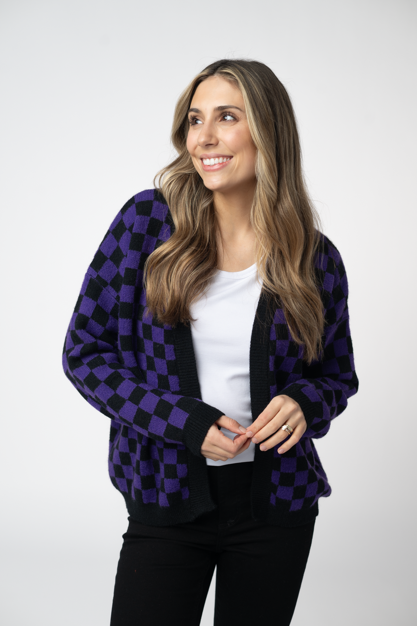 IN STOCK Micro Checkered Cardigan - Black and Purple