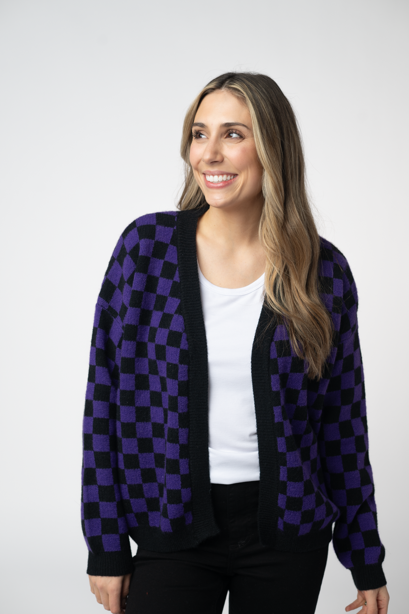 IN STOCK Micro Checkered Cardigan - Black and Purple