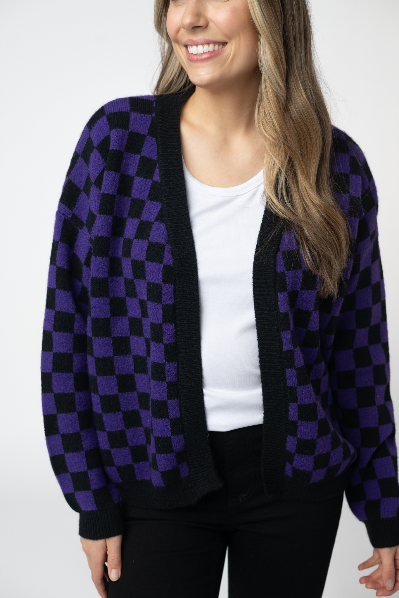 IN STOCK Micro Checkered Cardigan - Black and Purple