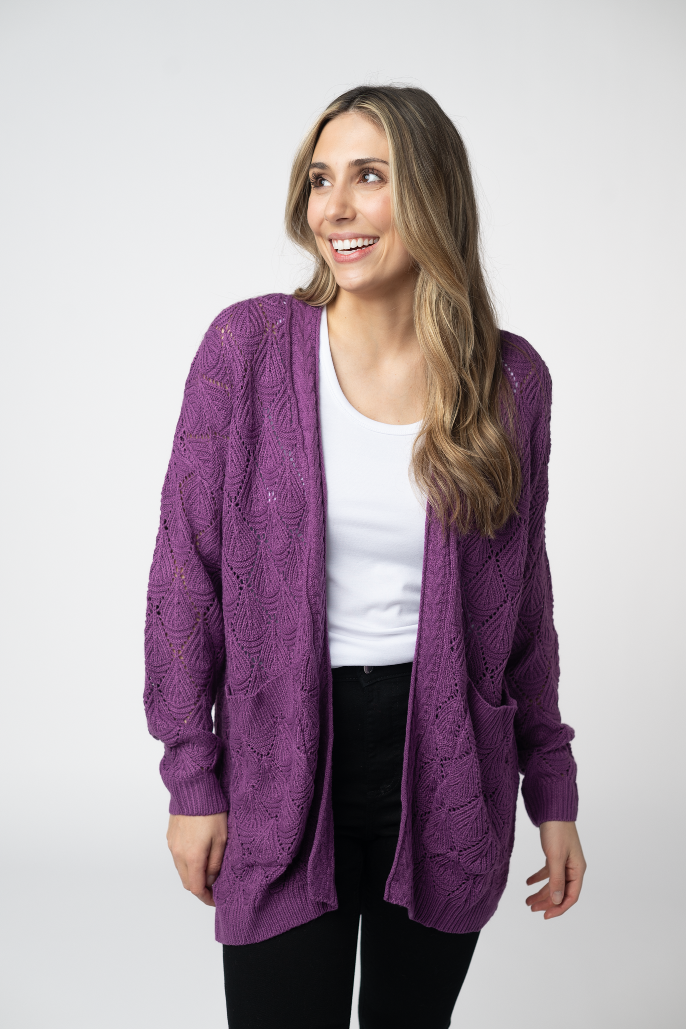 IN STOCK Open Knit Cardigan - Purple