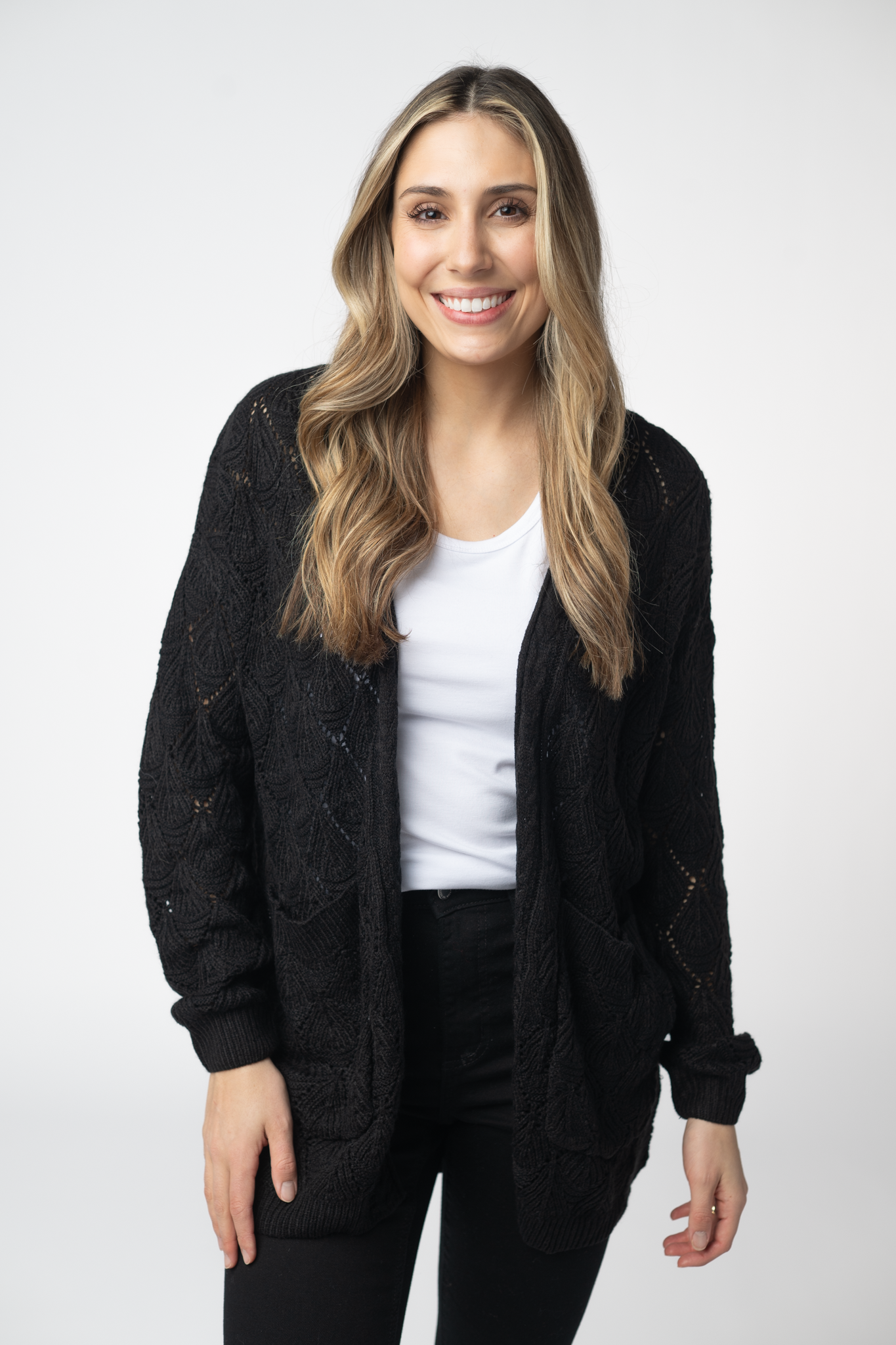 IN STOCK Open Knit Cardigan - Black