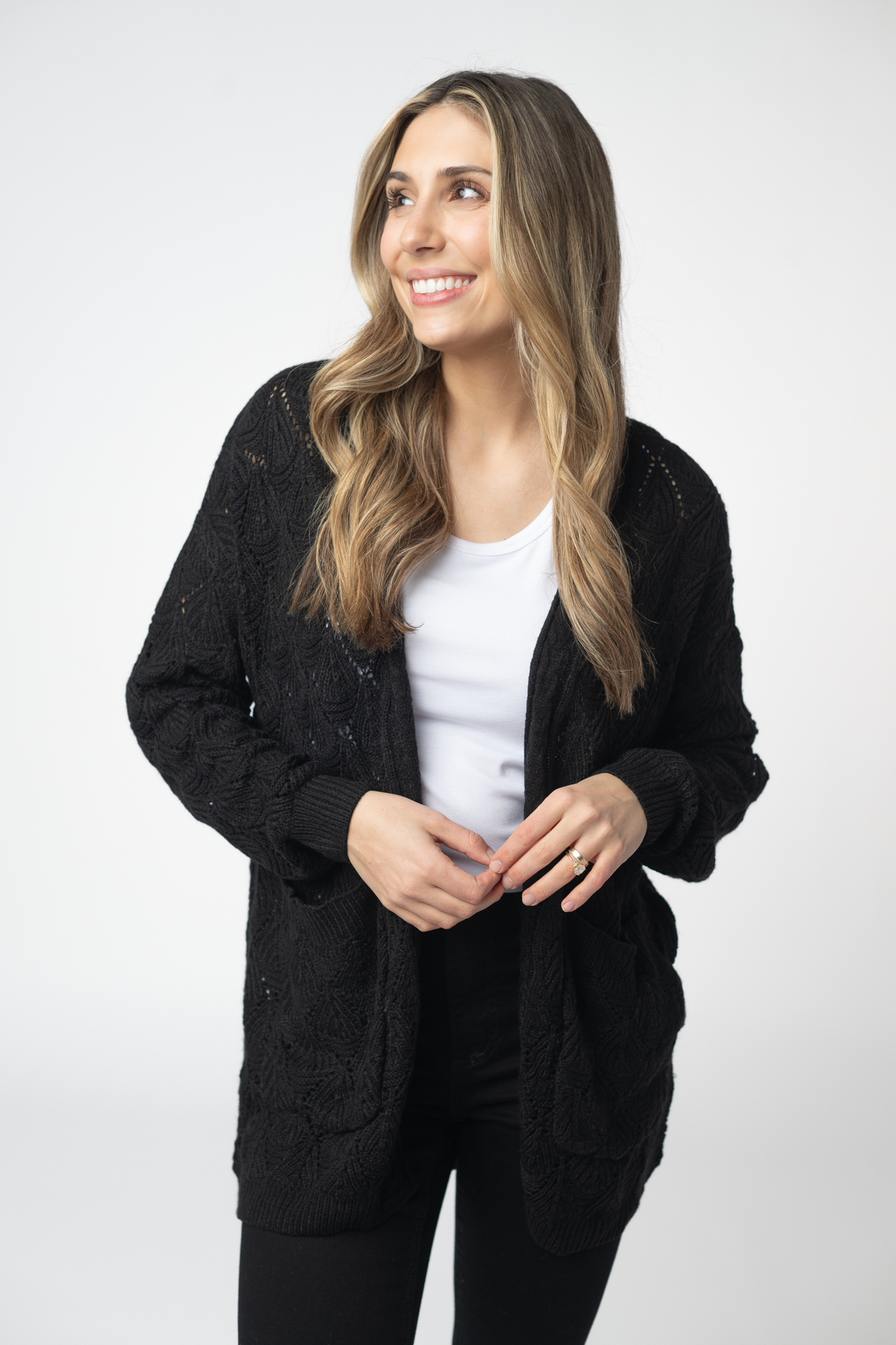 IN STOCK Open Knit Cardigan - Black