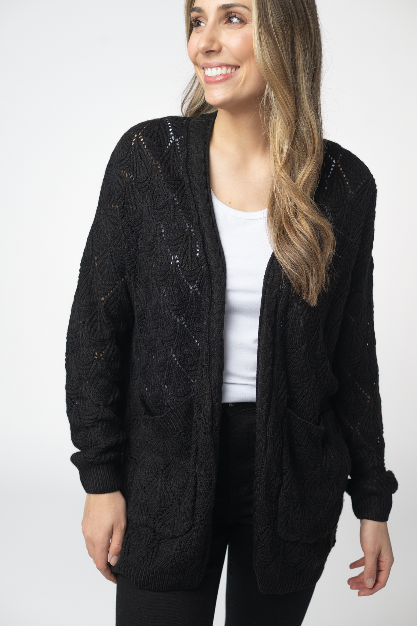 IN STOCK Open Knit Cardigan - Black