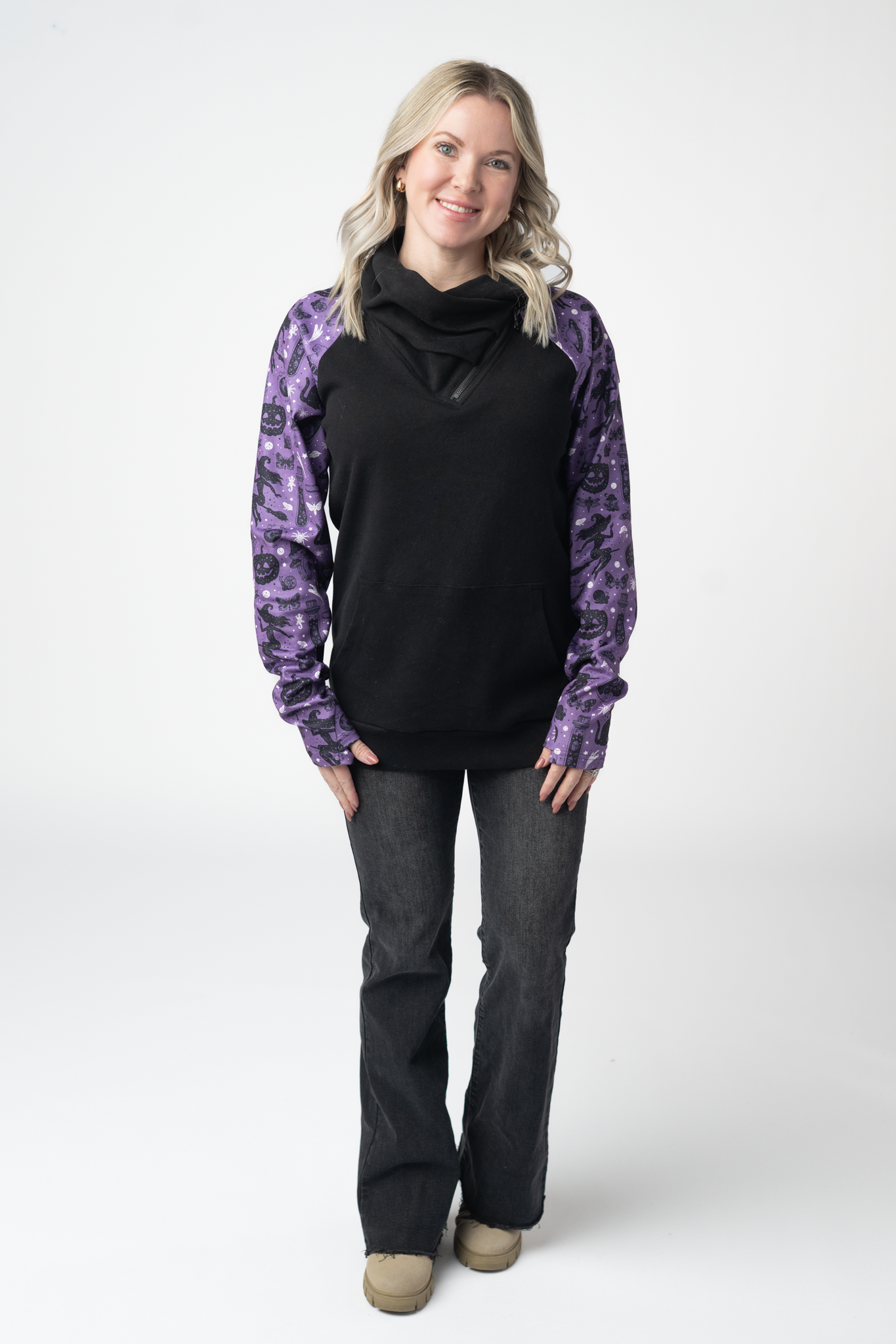 IN STOCK Zoey ZipCowl Sweatshirt - I Put A Spell On You and Black