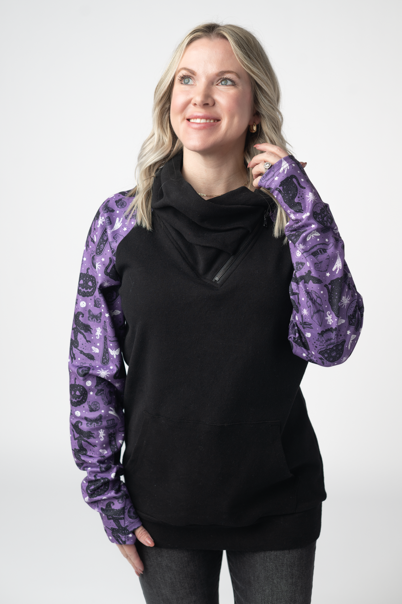 IN STOCK Zoey ZipCowl Sweatshirt - I Put A Spell On You and Black