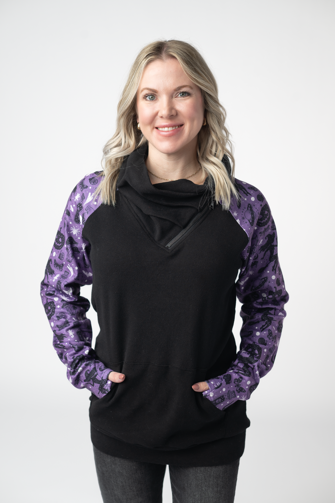 IN STOCK Zoey ZipCowl Sweatshirt - I Put A Spell On You and Black