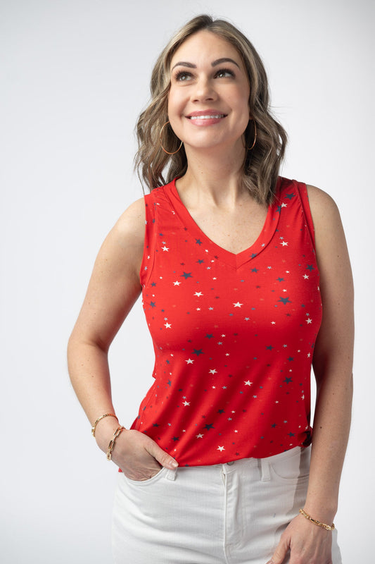 IN STOCK Noelle Tank - Red Liberty Stars