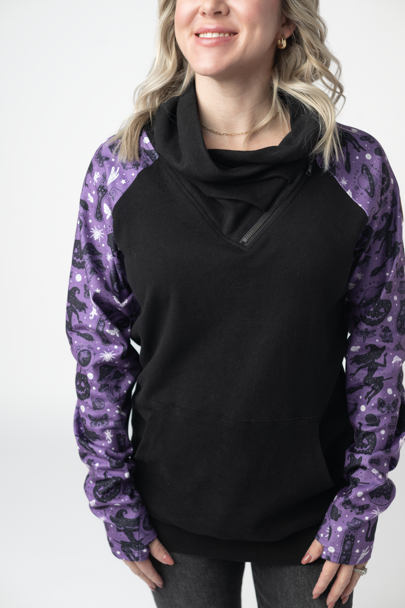 IN STOCK Zoey ZipCowl Sweatshirt - I Put A Spell On You and Black
