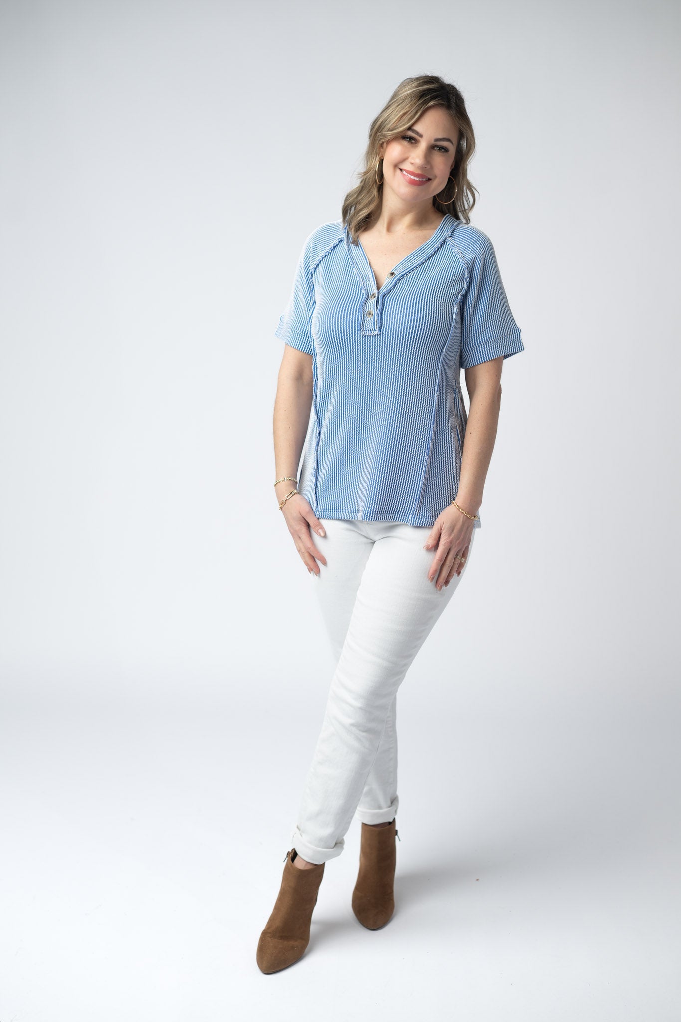 IN STOCK Juliette Button Top - Blue