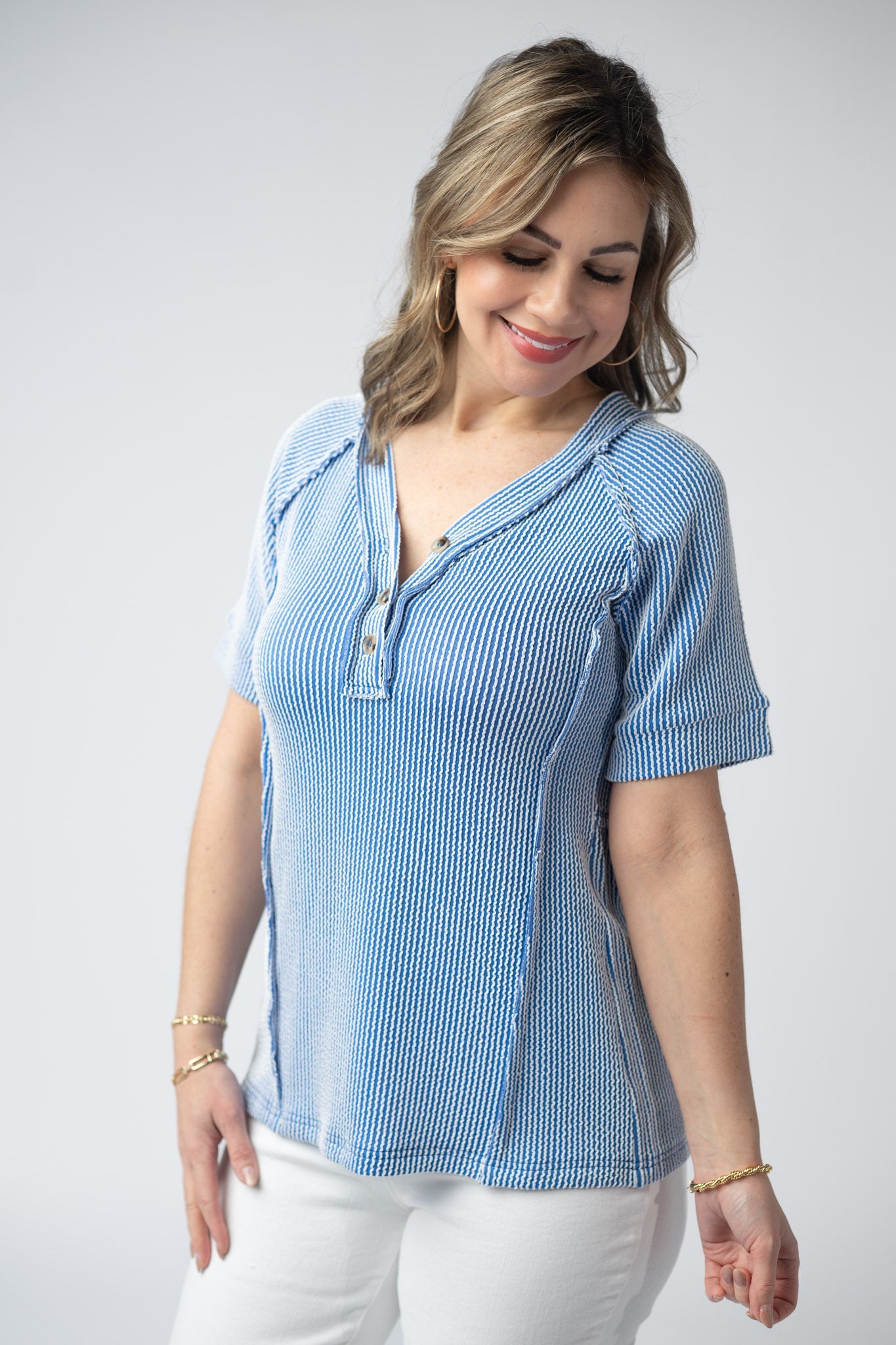 IN STOCK Juliette Button Top - Blue