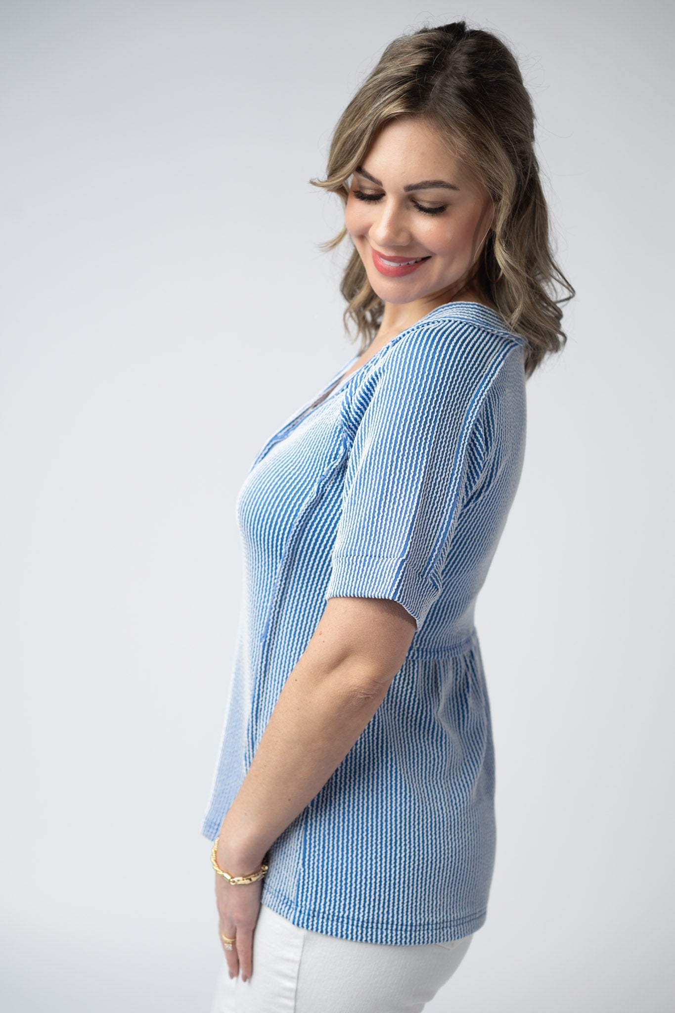 IN STOCK Juliette Button Top - Blue