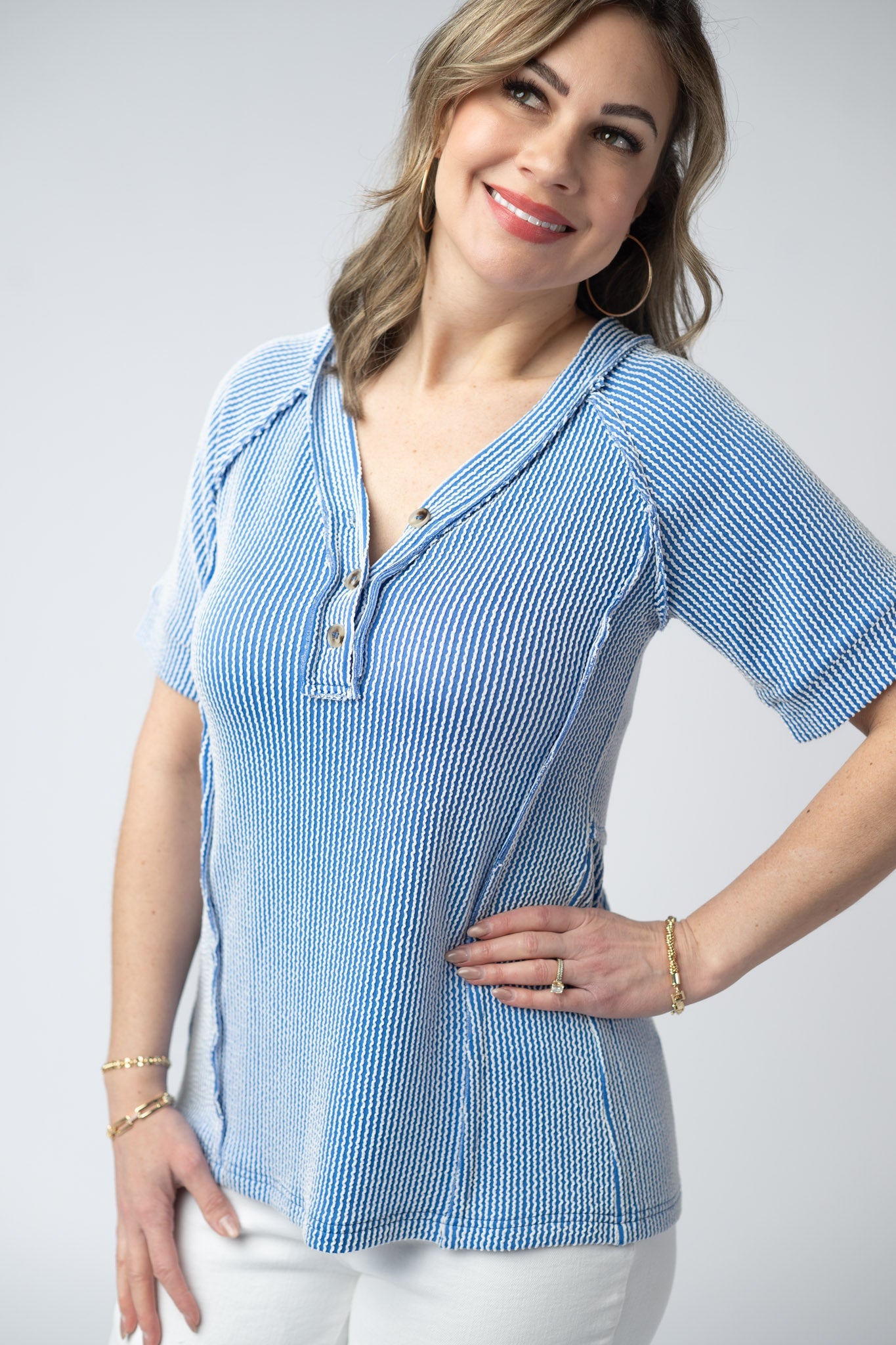 IN STOCK Juliette Button Top - Blue