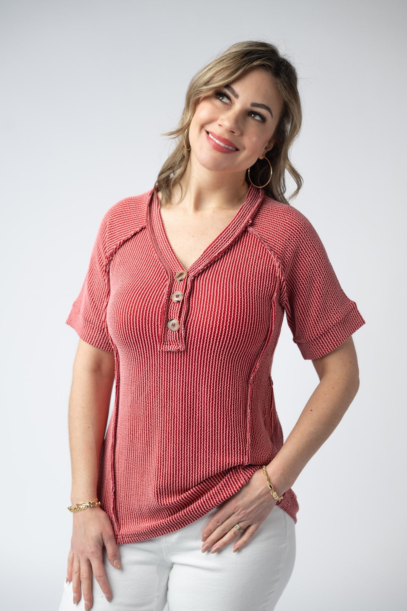 IN STOCK Juliette Button Top - Red