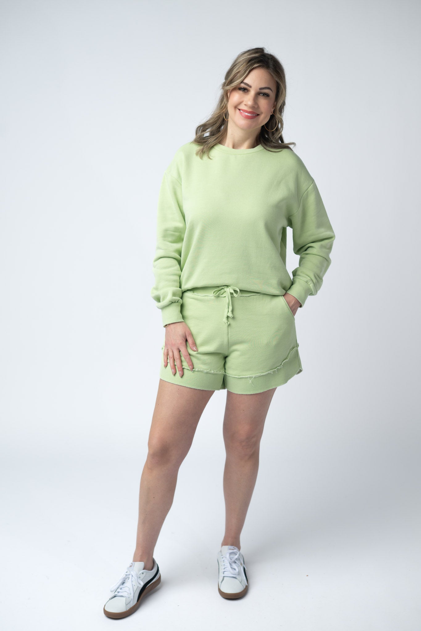 IN STOCK French Terry Stevie Shorts - Spring Leaf
