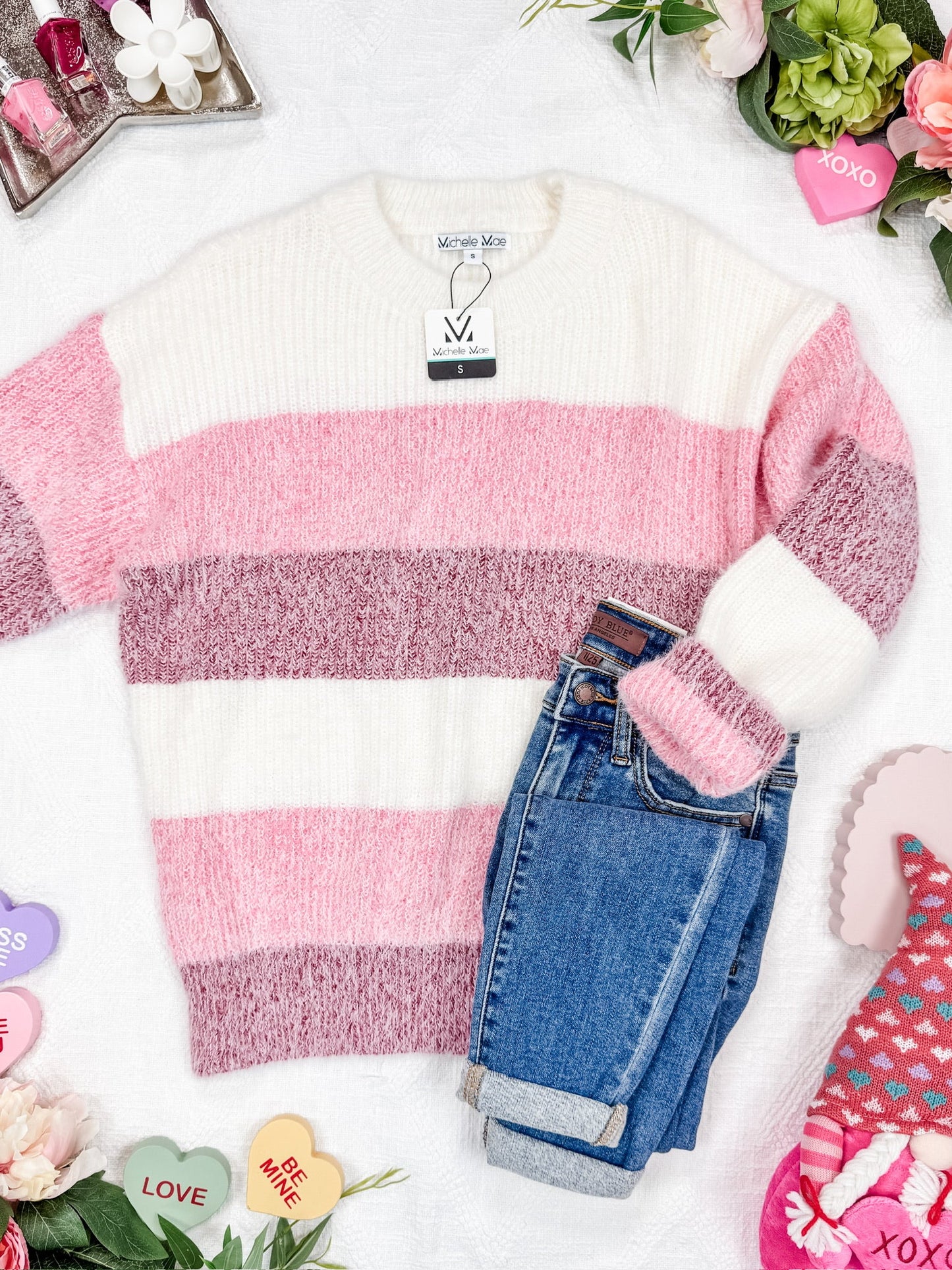 IN STOCK Cozy Block Sweater - VDay Stripes