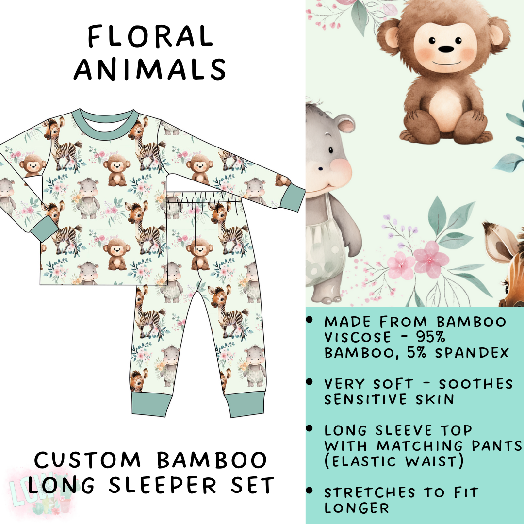 Batch #138 - Little Dreamers - Closes 6/26 - ETA mid August - Floral Animals Bamboo Long Sleeper Set
