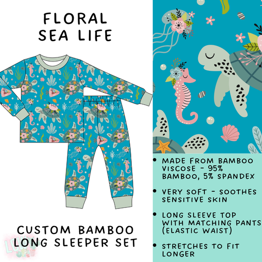 Batch #138 - Little Dreamers - Closes 6/26 - ETA mid August - Floral Sea Life Bamboo Long Sleeper Set