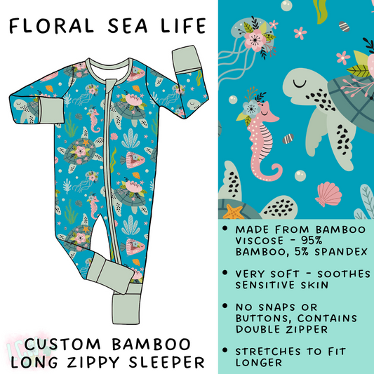 Batch #138 - Little Dreamers - Closes 6/25 - ETA mid August - Floral Sea Life Bamboo Long Zippy Sleeper